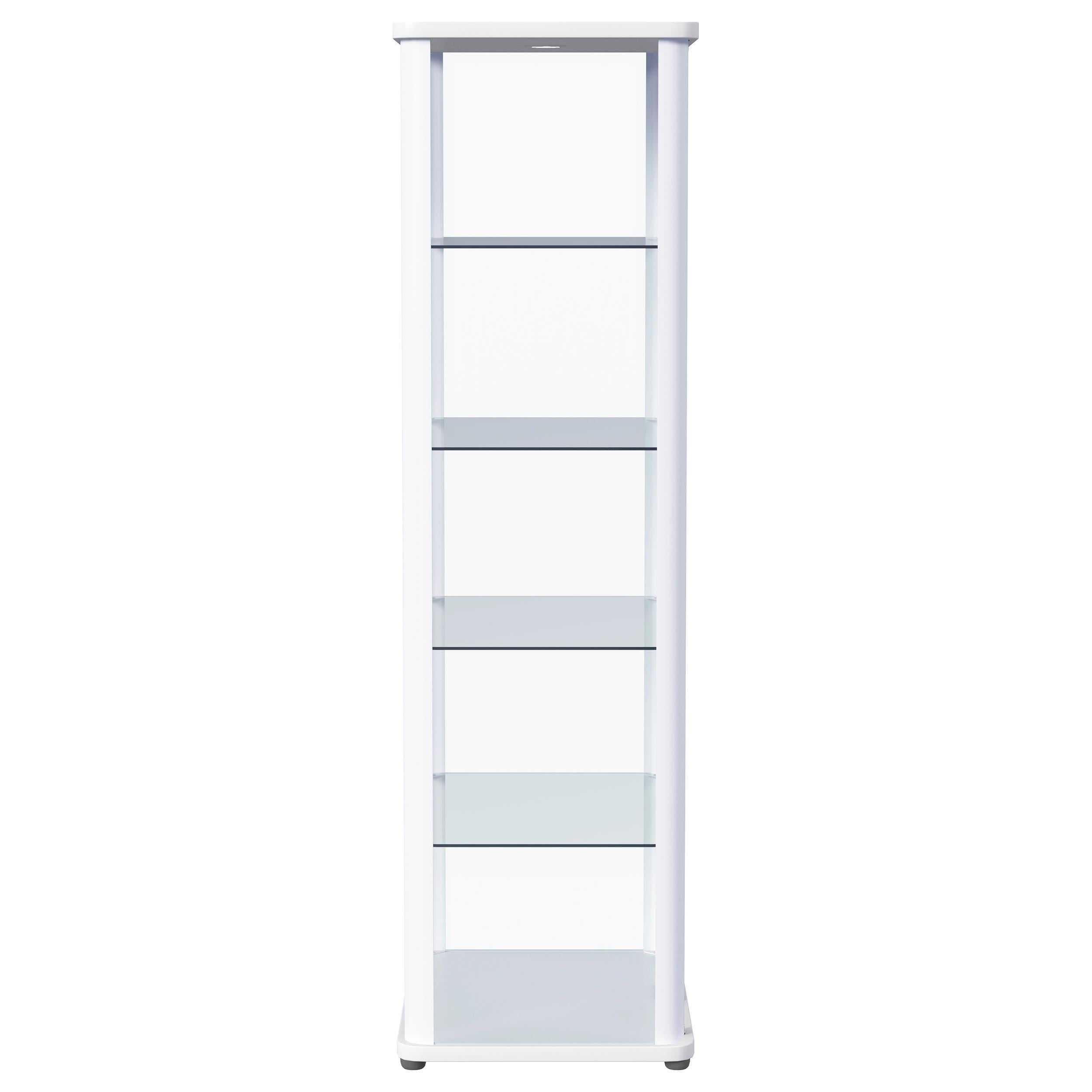 Aero 5-shelf Display Curio Cabinet with LED and Clear Tempered Glass Shelves Glossy White - 950399