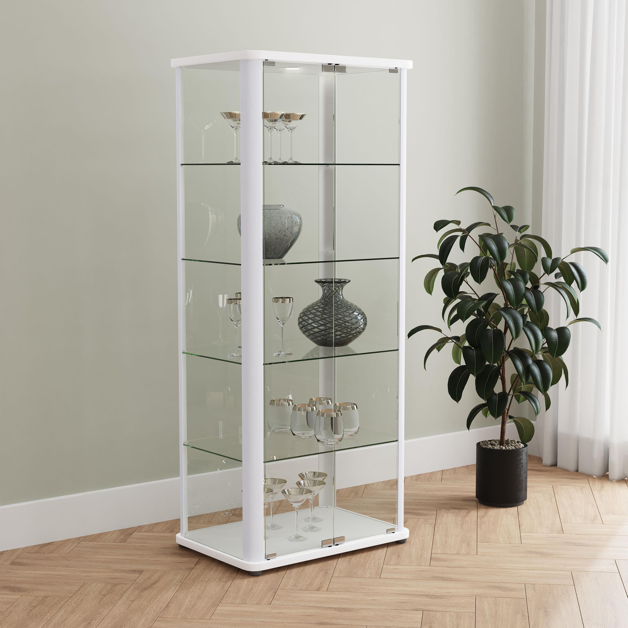 Aero 5-shelf Display Curio Cabinet with LED and Clear Tempered Glass Shelves Glossy White - 950399