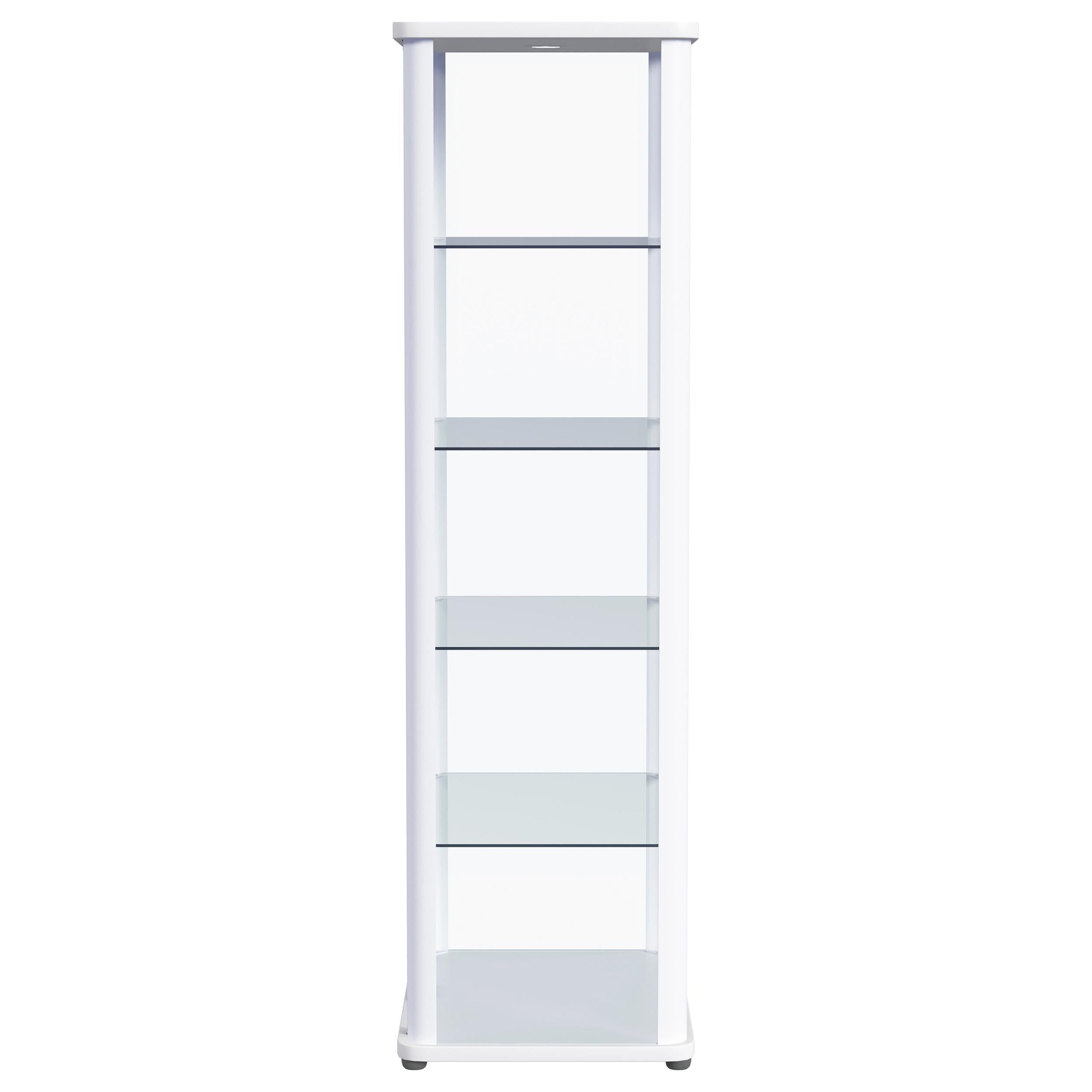 Aero 5-shelf Display Curio Cabinet with LED and Clear Tempered Glass Shelves Glossy White - 950399