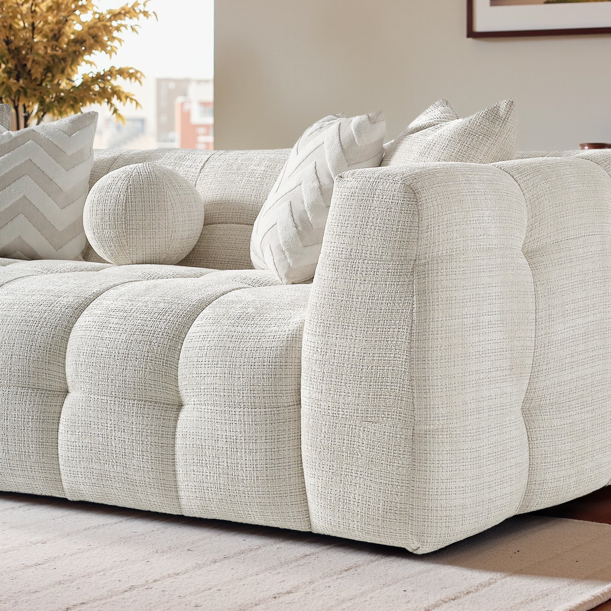 Alana Tufted Ivory Chenille Sofa - SOF02600211