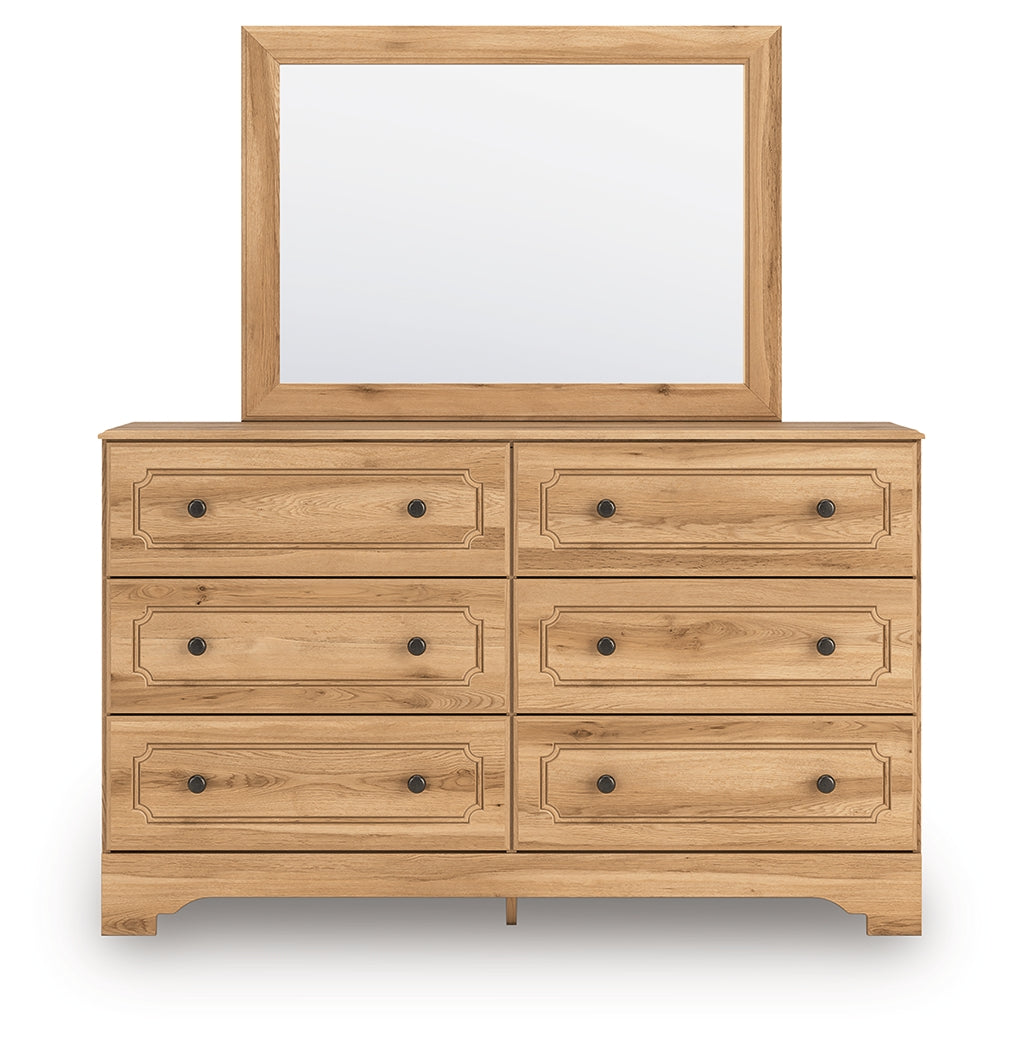 Aleaport Full Panel Bed with Mirrored Dresser in Warm Brown from Ashley - Luna Furniture
