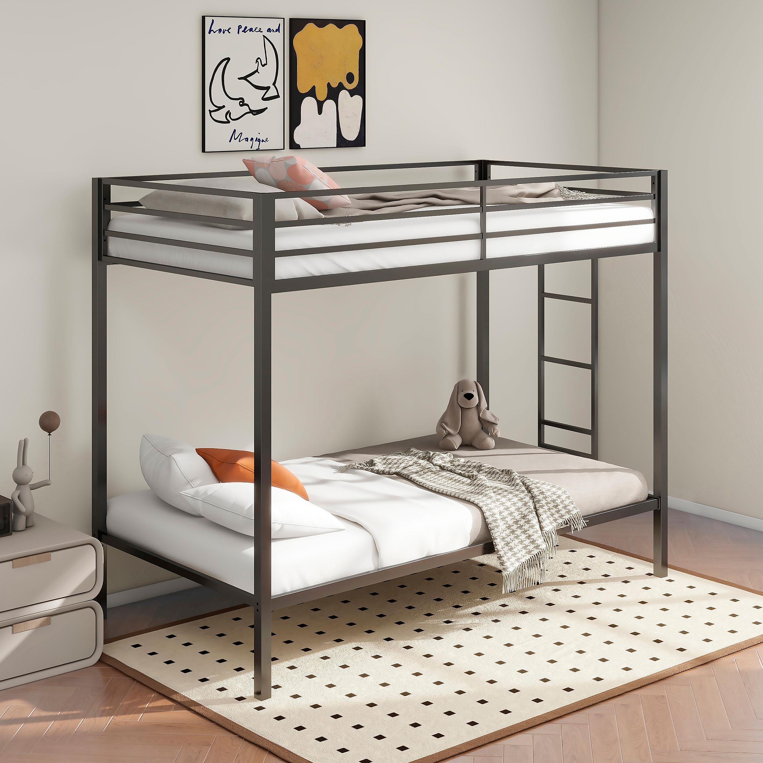 Alevera Metal Twin Over Twin Bunk Bed with Ladder Black - 460361BLK