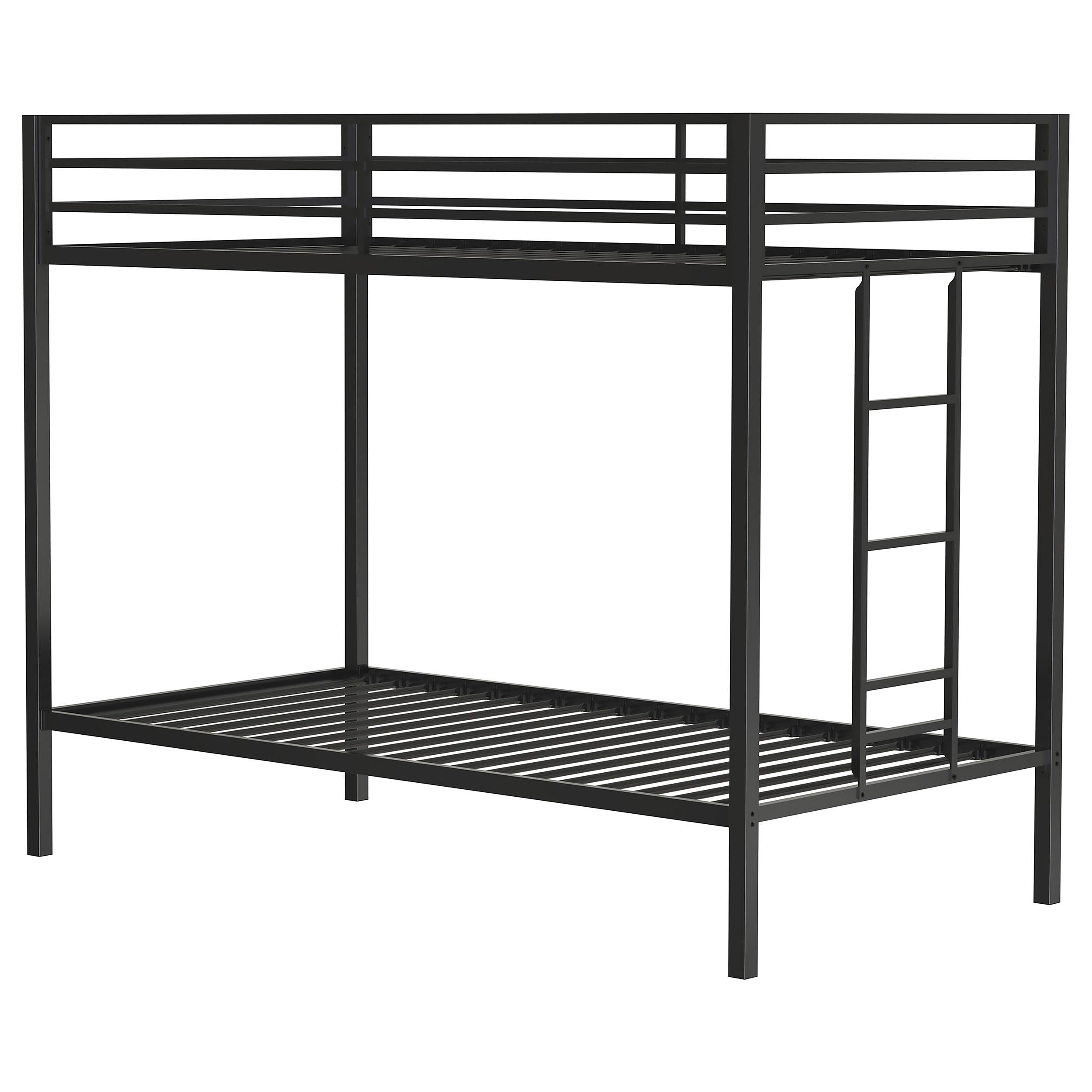 Alevera Metal Twin Over Twin Bunk Bed with Ladder Black - 460361BLK