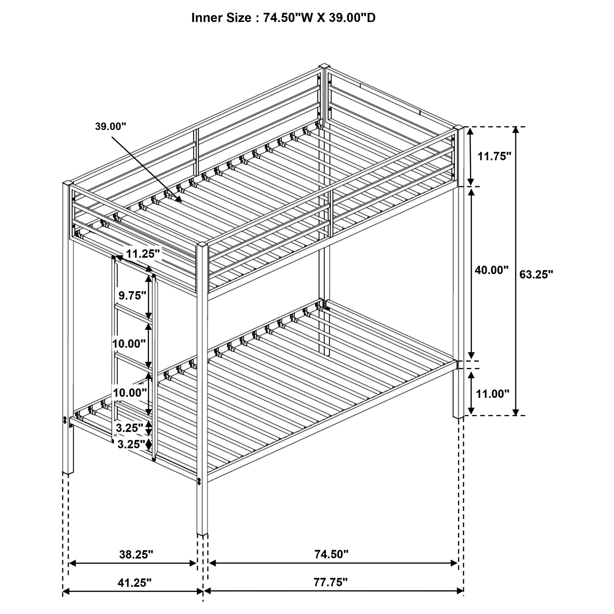 Alevera Metal Twin Over Twin Bunk Bed with Ladder Black - 460361BLK
