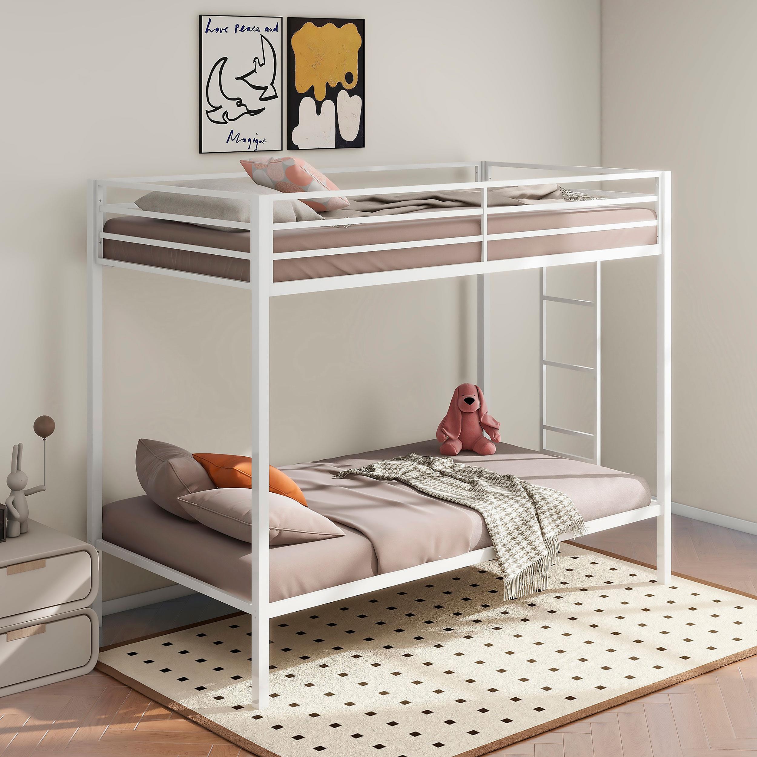 Alevera Metal Twin Over Twin Bunk Bed with Ladder White - 460361WHT