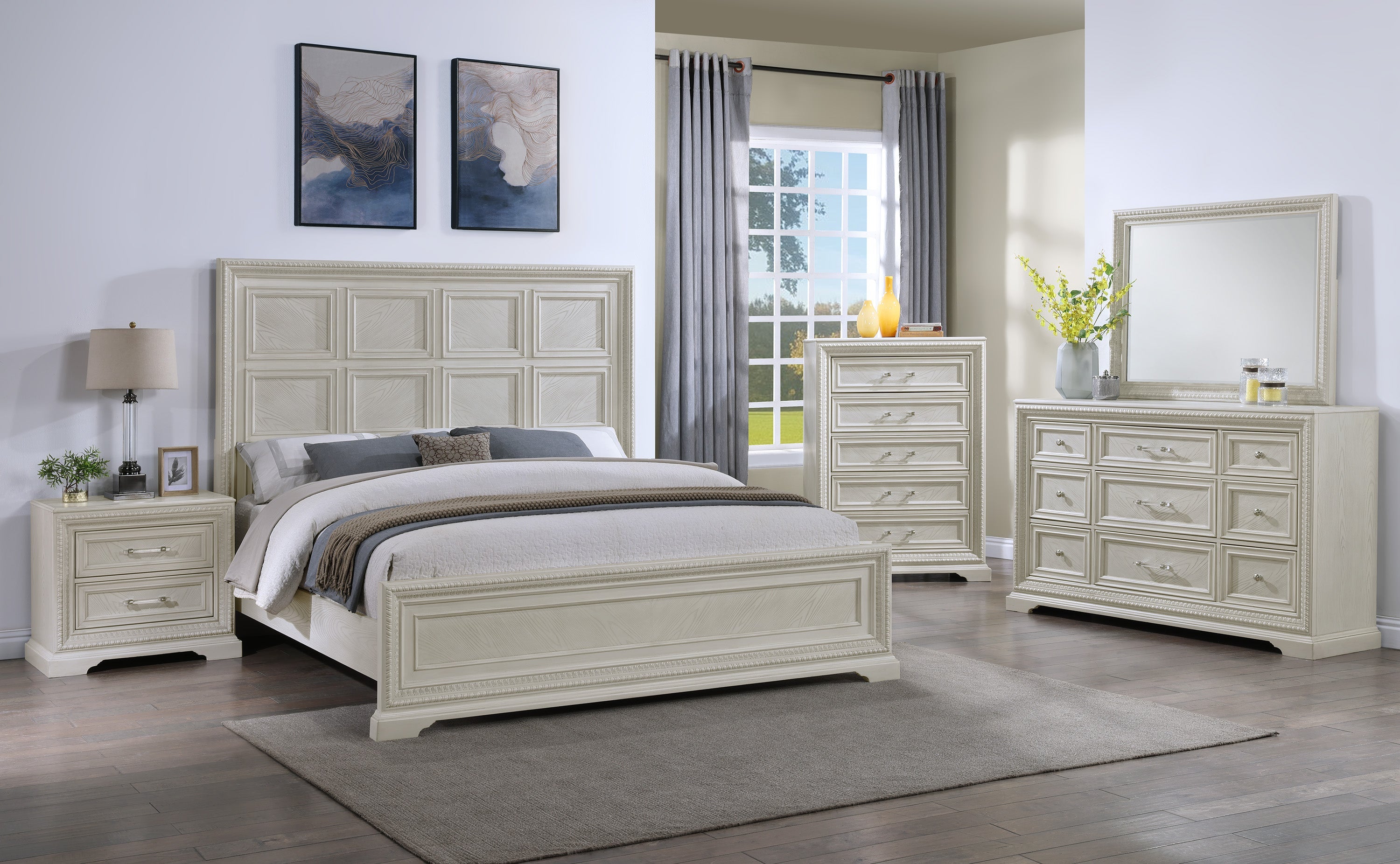 Alexandria Whitewash King Panel Bed - SET | B1650-K-HB | B1650-K-FB | B1650-KQ-RAIL