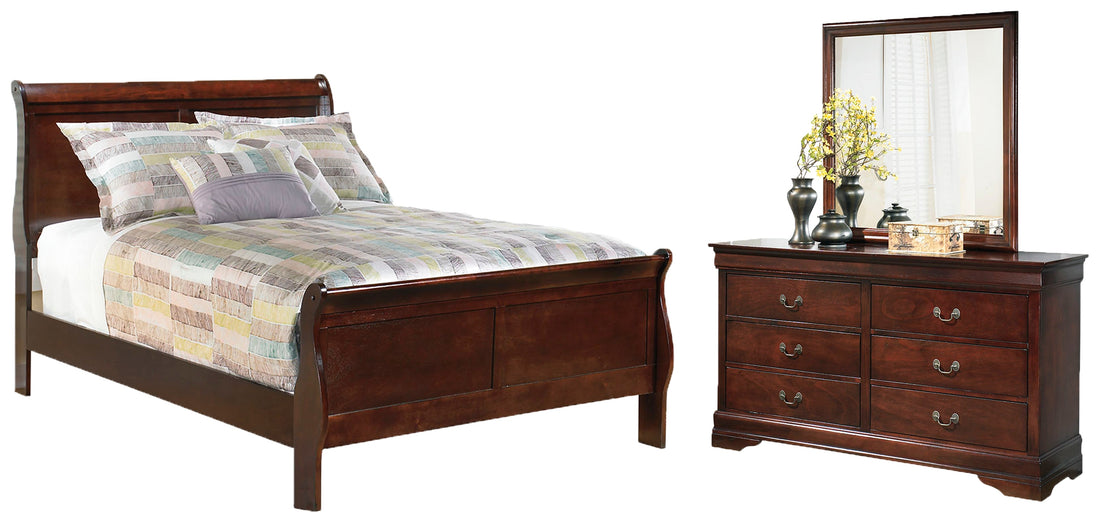 Alisdair Full Sleigh Bed with Mirrored Dresser in Reddish Brown - PKG004965