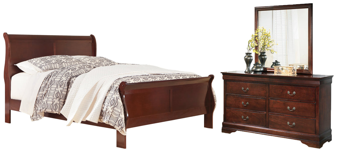 Alisdair Queen Sleigh Bed with Mirrored Dresser in Reddish Brown - PKG000507