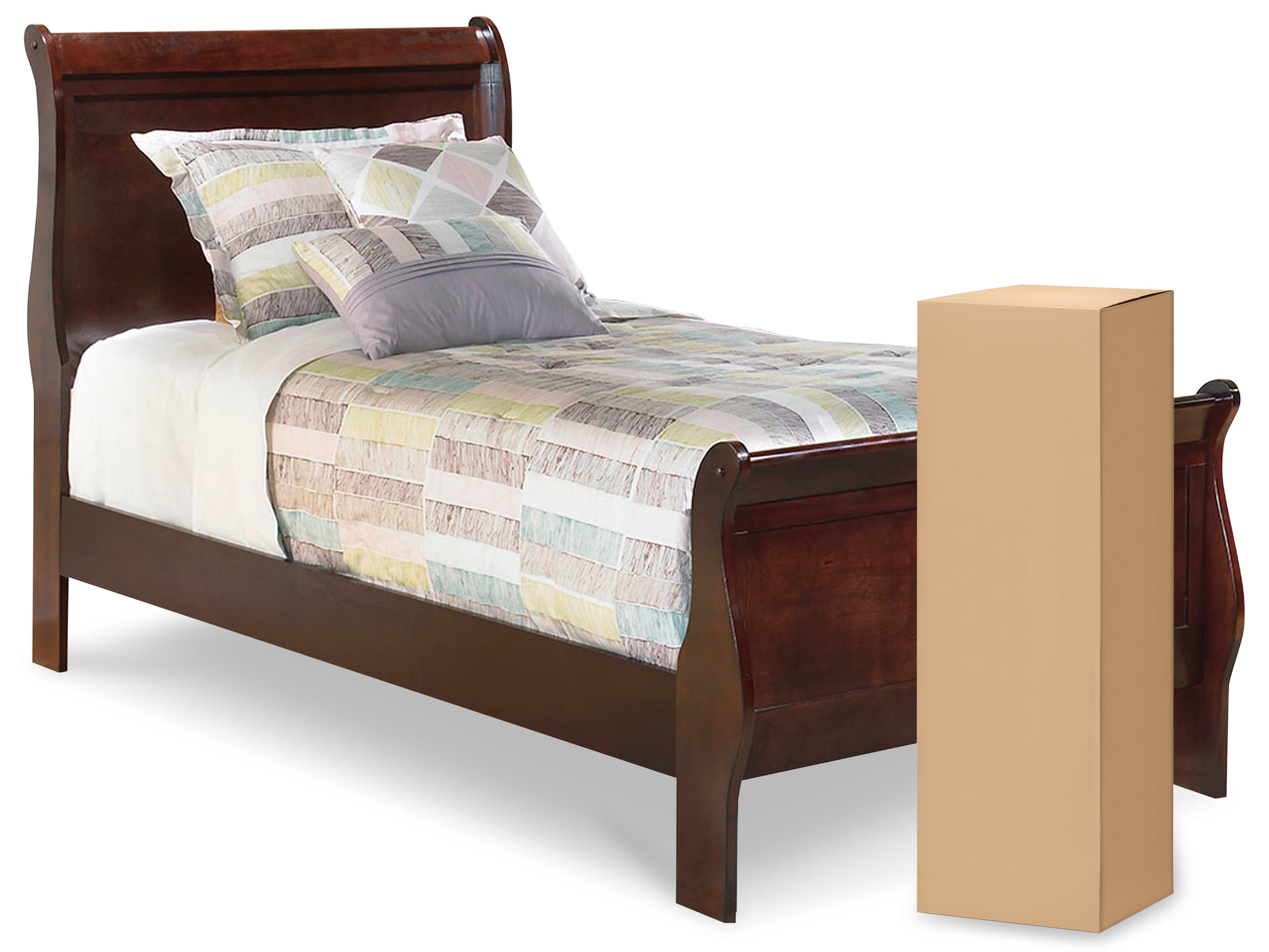 Alisdair Twin Sleigh Bed with Mattress in Reddish Brown - PKG000502