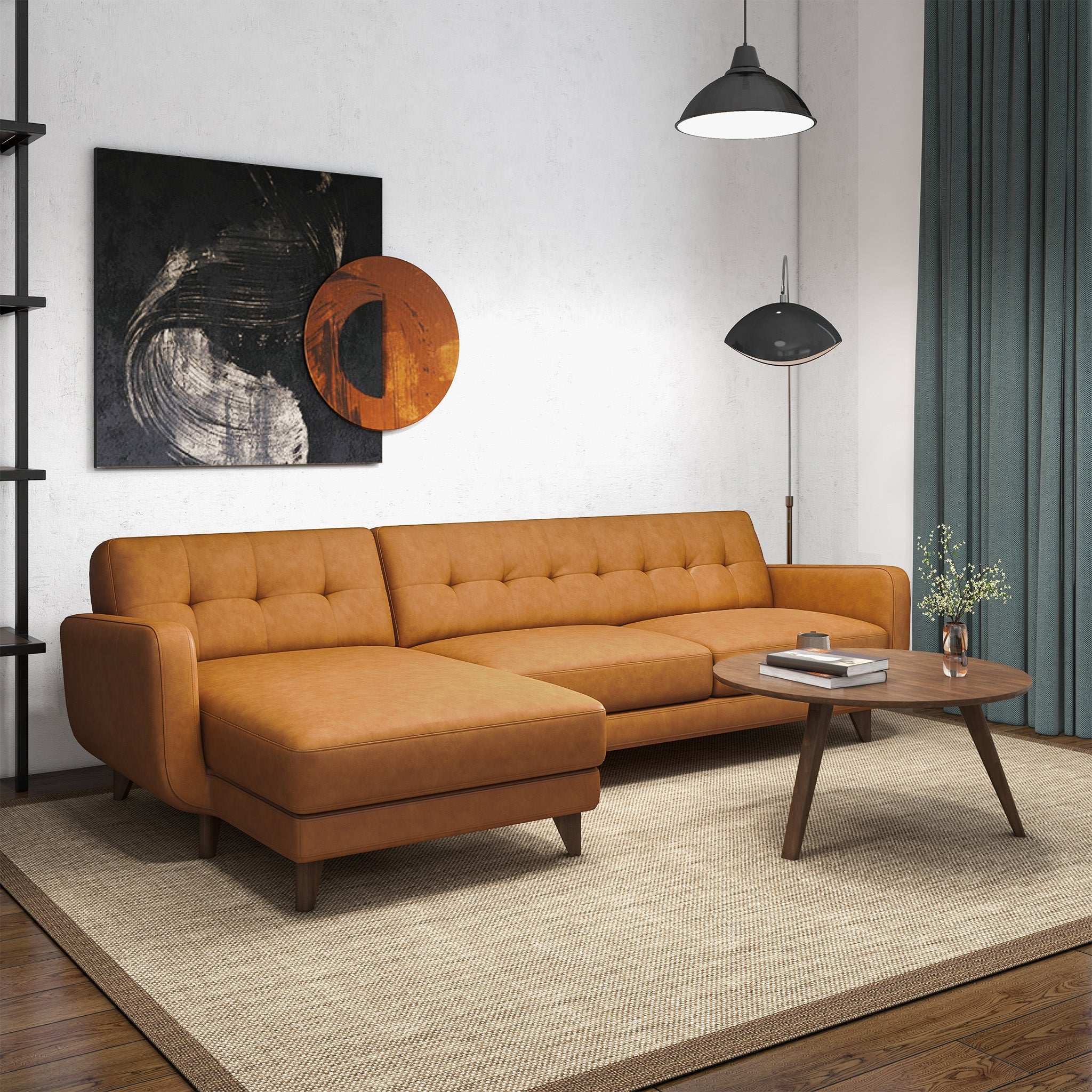 Allison Left-Facing Tan Leather Sectional Sofa - SEC00102401