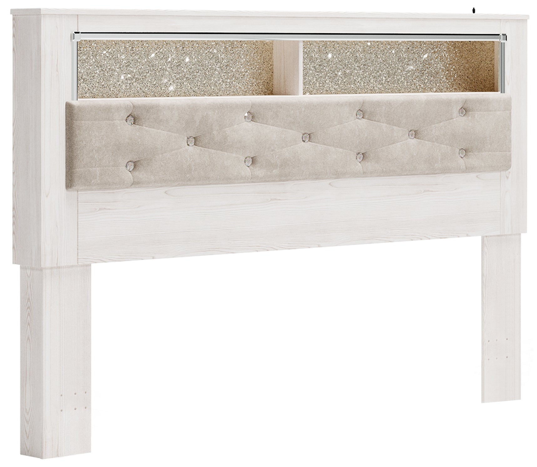 Altyra King Bookcase Headboard Bed with Mirrored Dresser, Chest and 2 Nightstands in White - PKG009489
