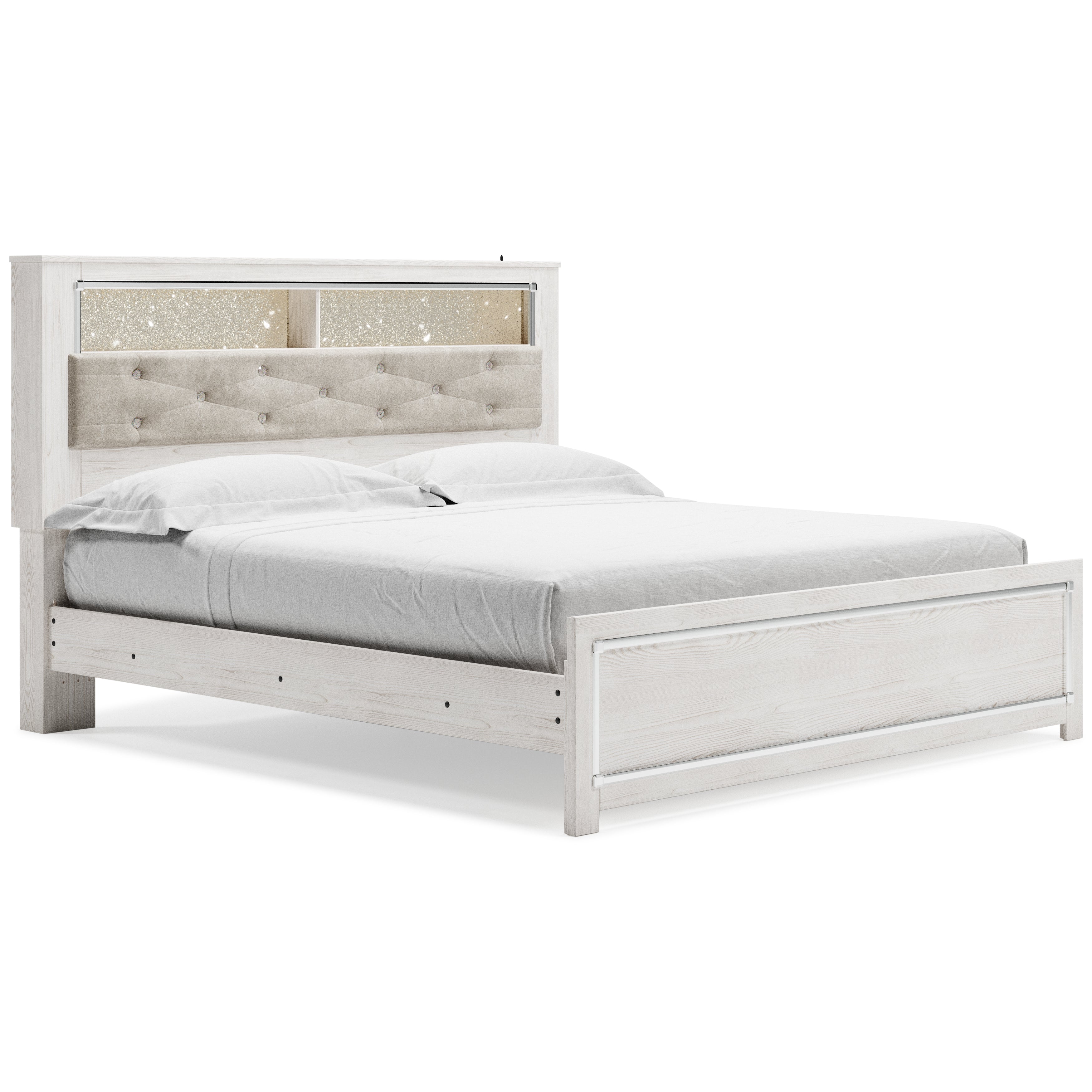 Altyra King Panel Bookcase Bed with Mirrored Dresser, Chest and Nightstand in White from Ashley - Luna Furniture