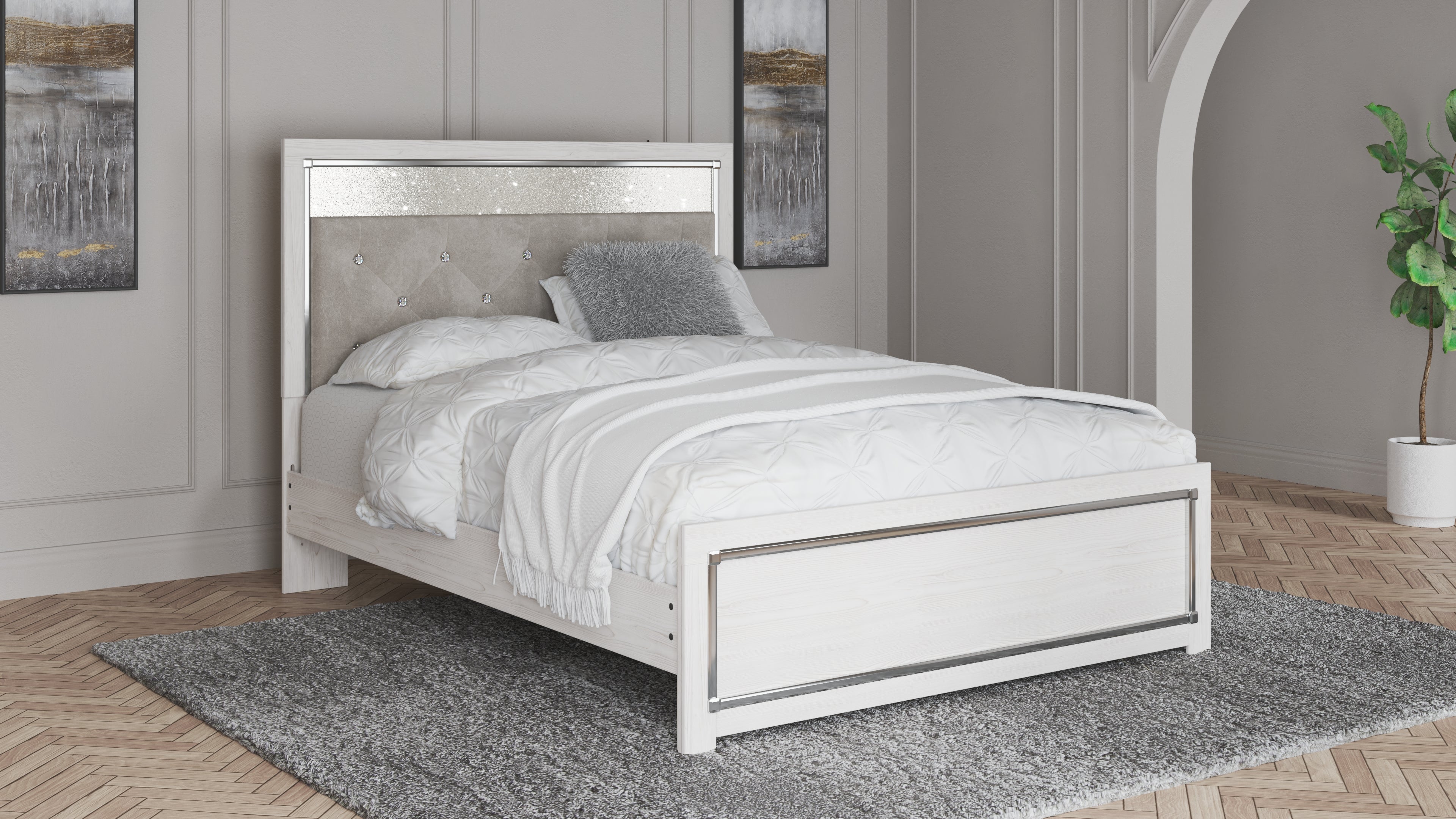 Altyra Queen Upholstered Panel Bed, Dresser, Mirror, Chest and Nightstand - B2640B62