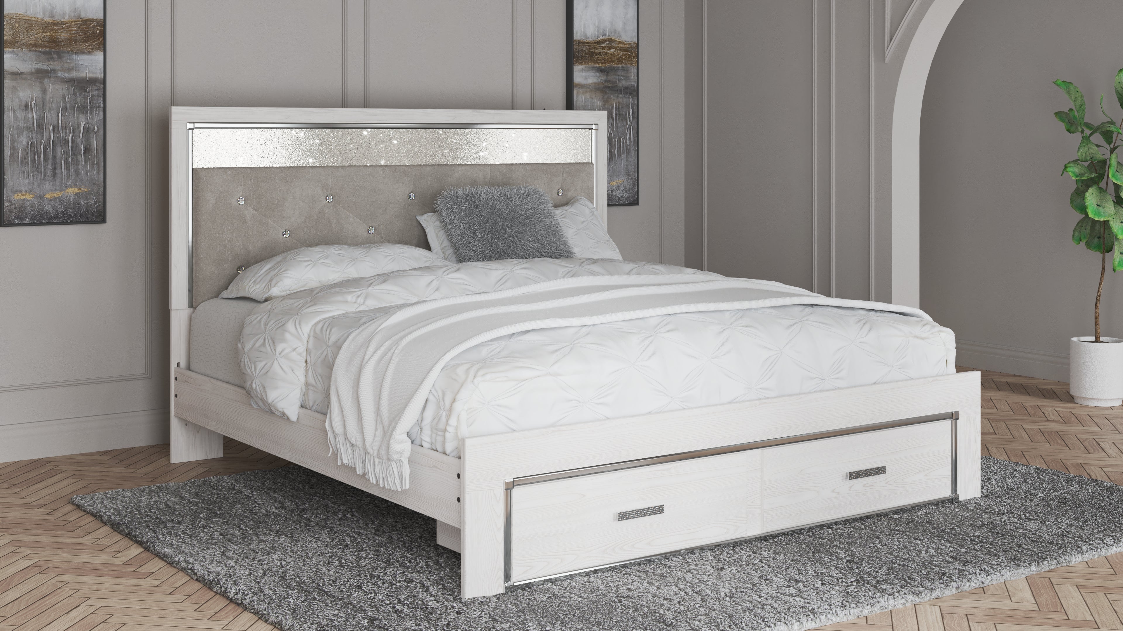 Altyra White King Storage Bed, Dresser, Mirror and 2 Chests - B2640B45