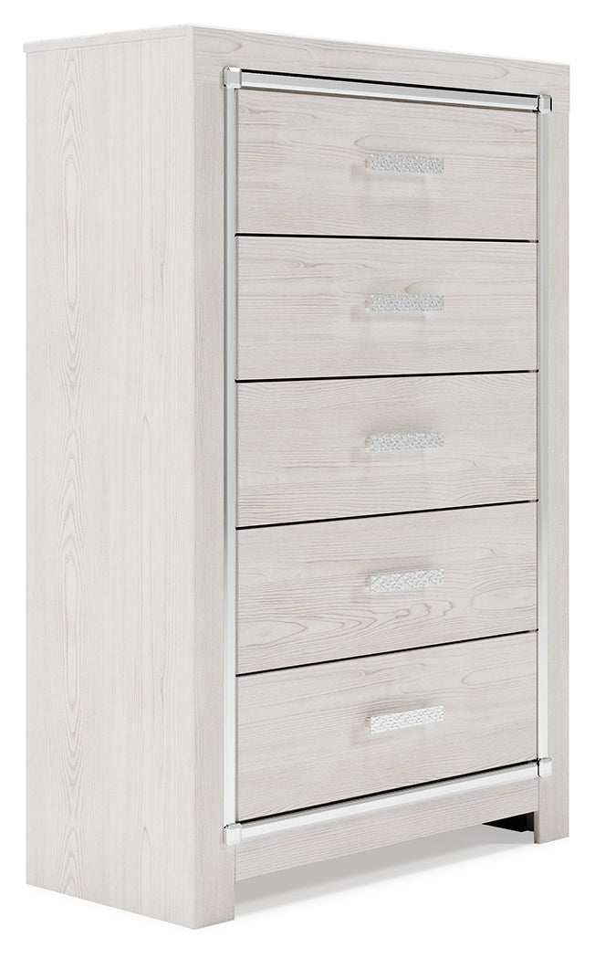 Altyra White King Storage Bed, Dresser, Mirror and 2 Chests - B2640B45