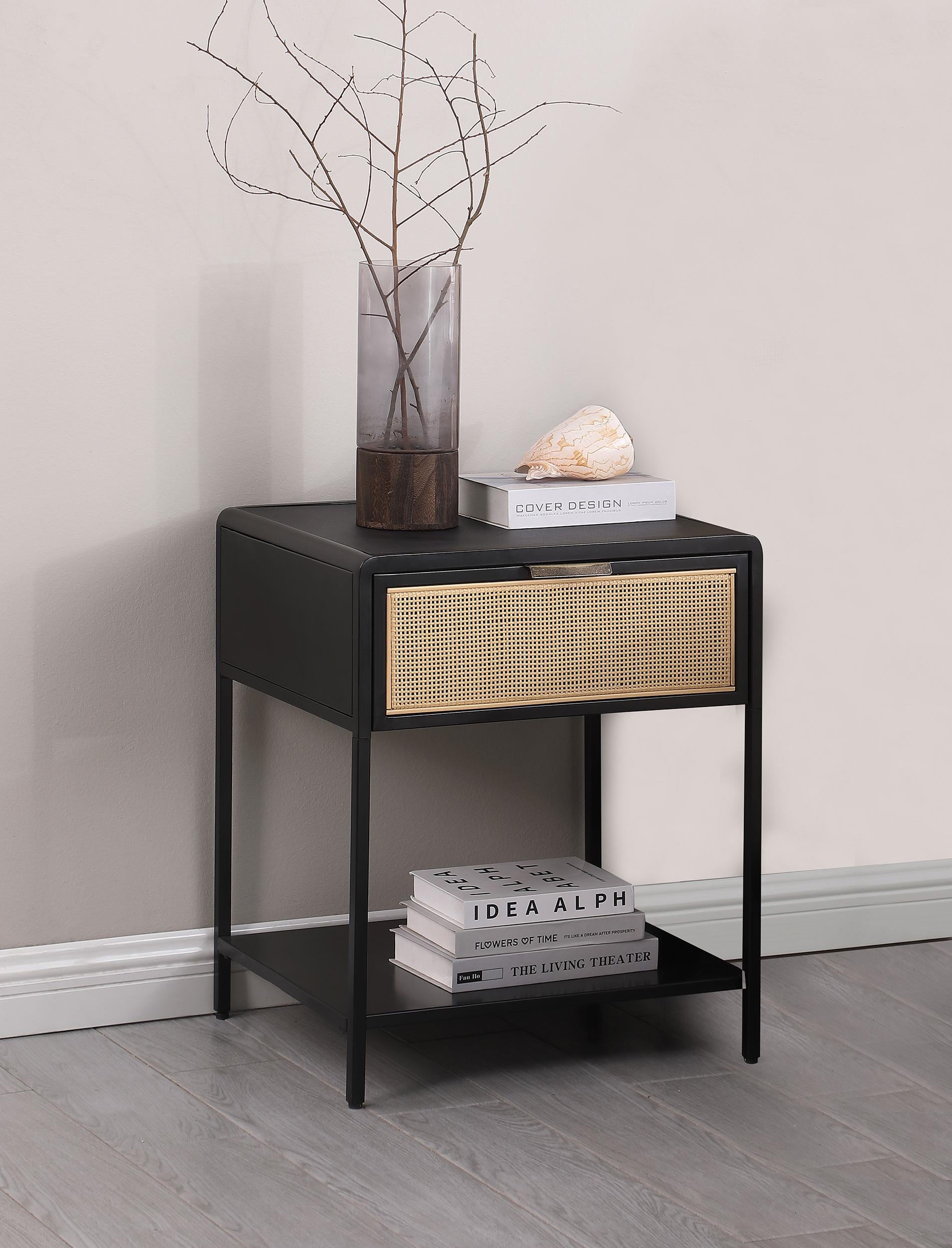 Amherst 1-drawer Radio Weave Rattan Metal Side Table Black - 930235