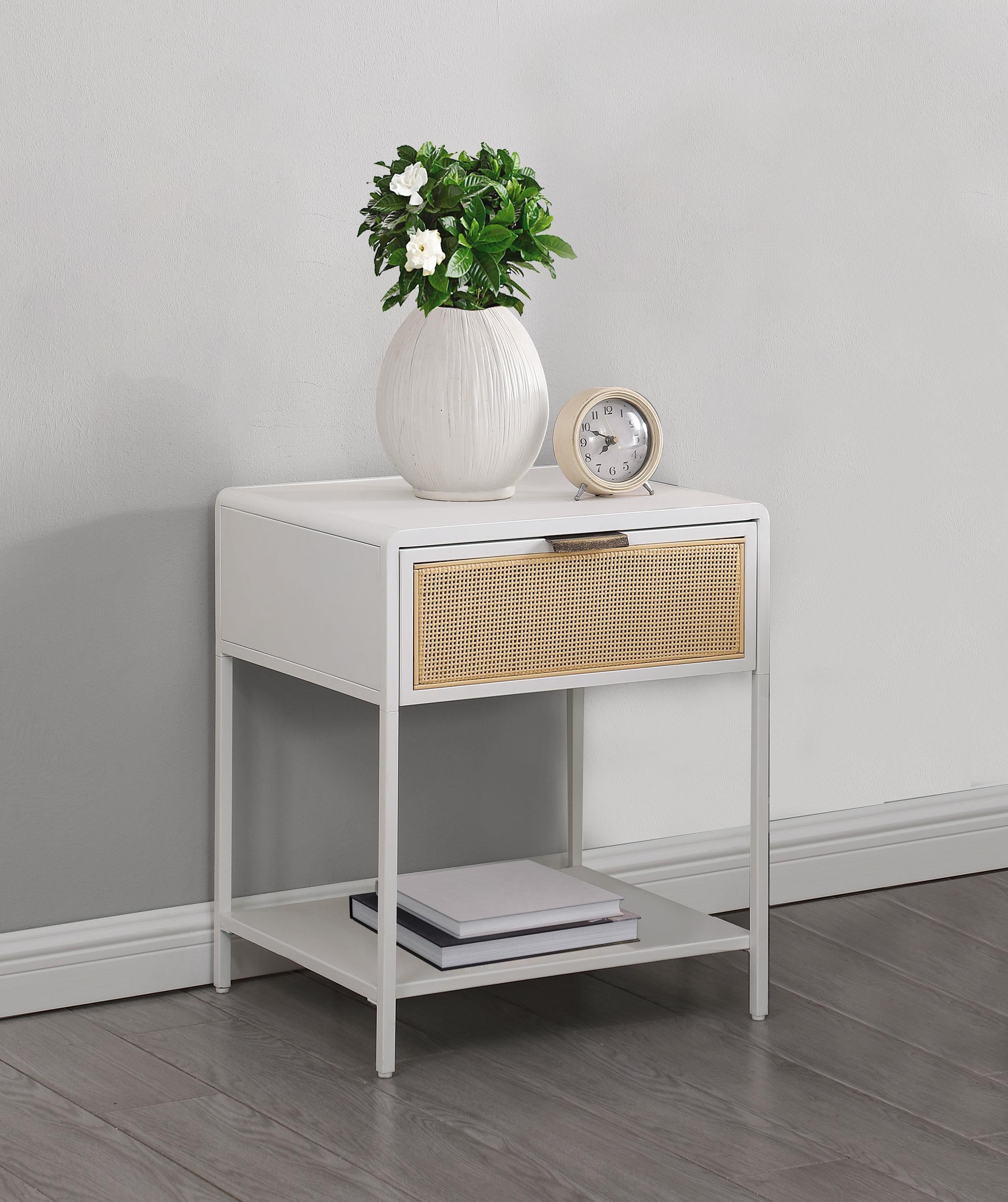 Amherst 1-drawer Radio Weave Rattan Metal Side Table White - 930236