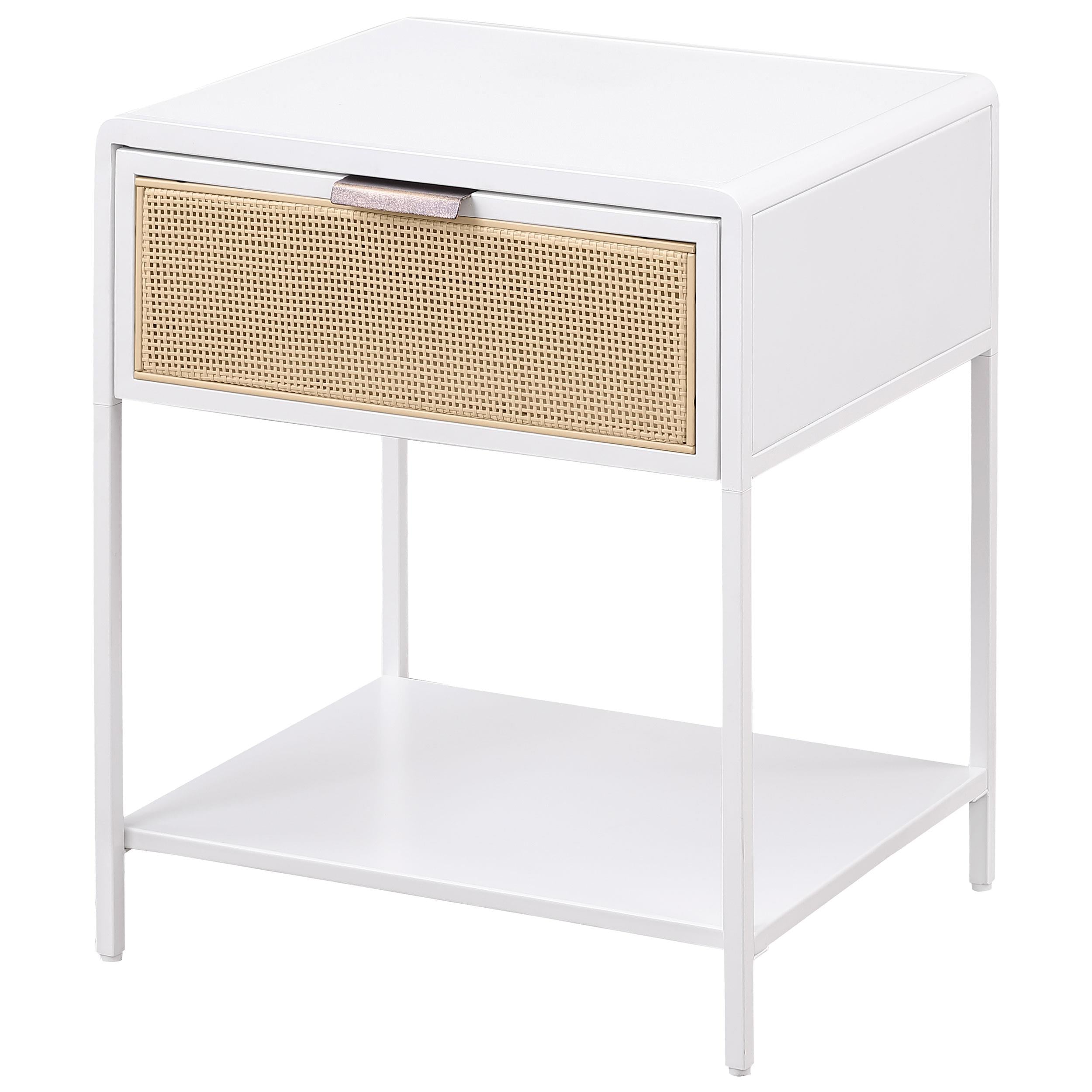 Amherst 1-drawer Radio Weave Rattan Metal Side Table White - 930236