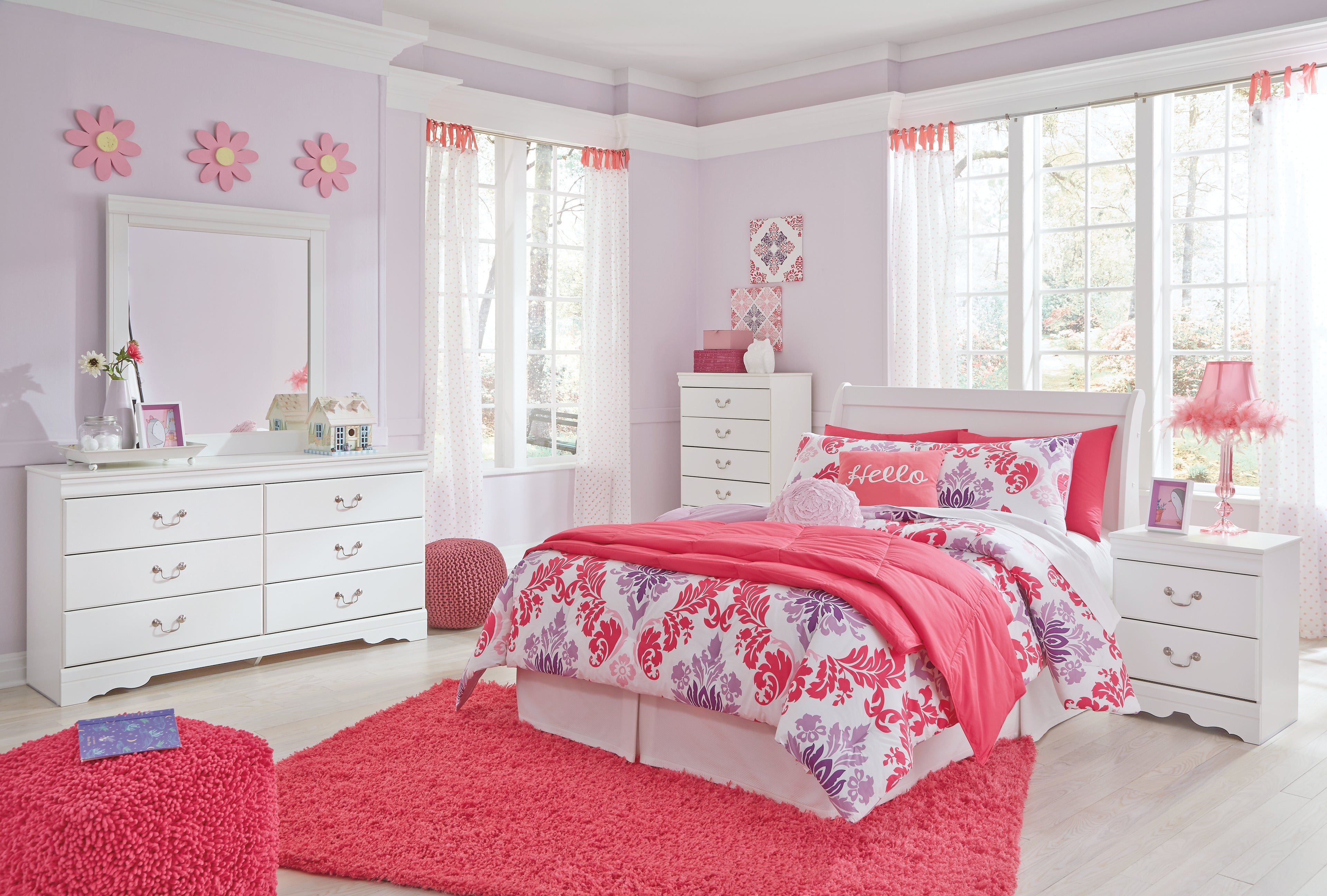 Anarasia White Full Sleigh Headboard, Dresser and Mirror - B129B20