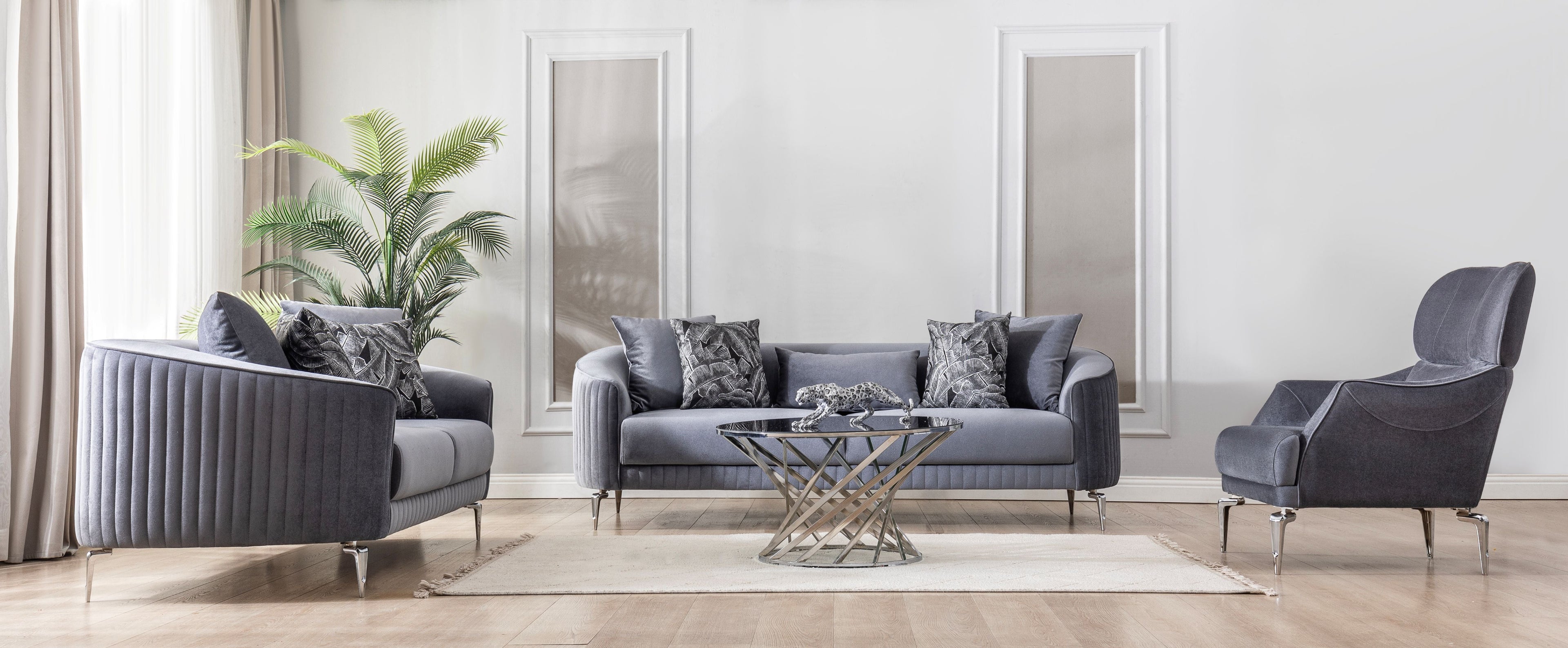 Angela Gray Velvet Sofa 91" & Loveseat 71" - ANGELAGRY-SL
