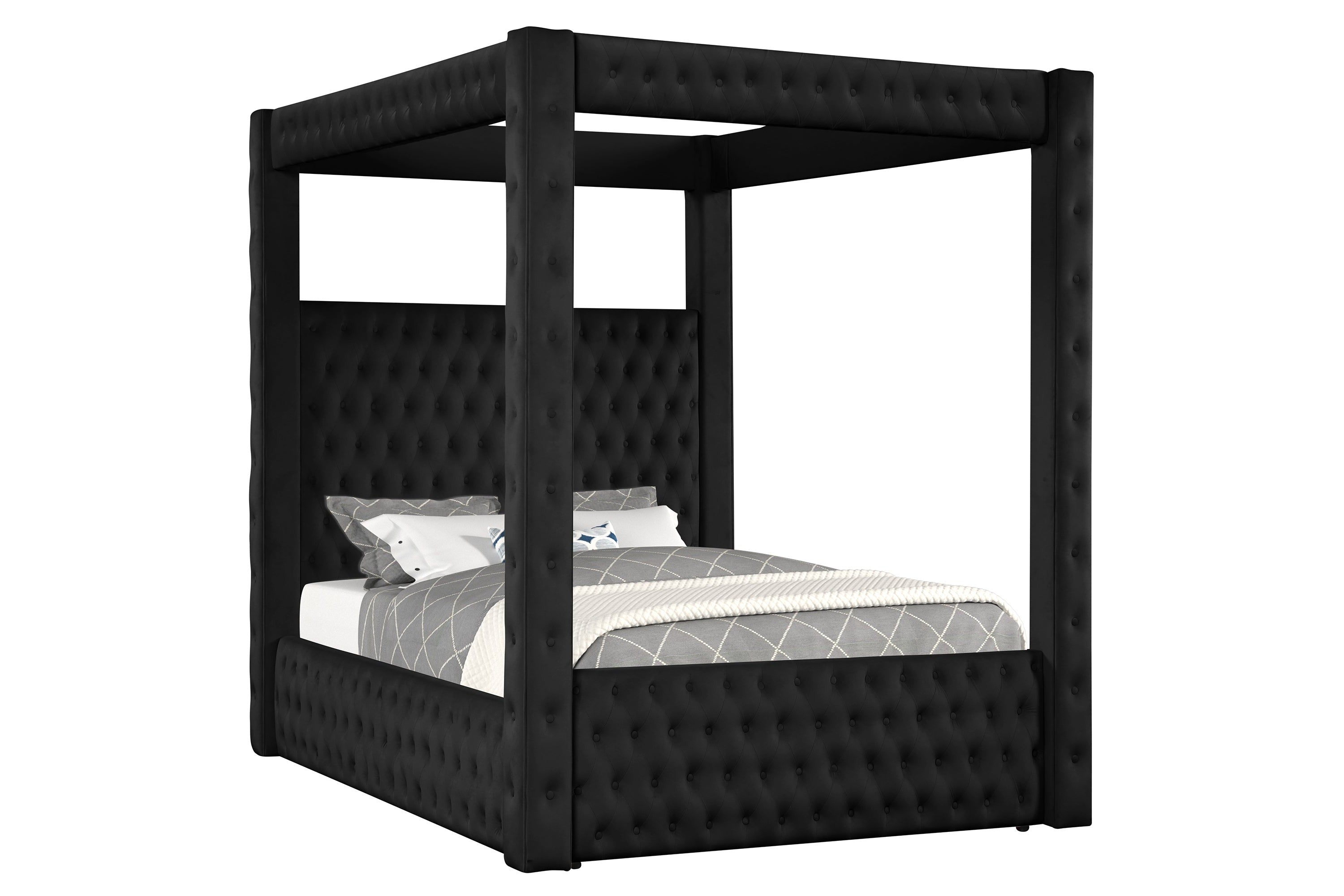 Annabelle Black Velvet King Canopy Bed - SET | 5114BK-K-HBFB | 5114BK-KQ-RAIL | 5114BK-KQ-POST - Bien Home Furniture &amp; Electronics