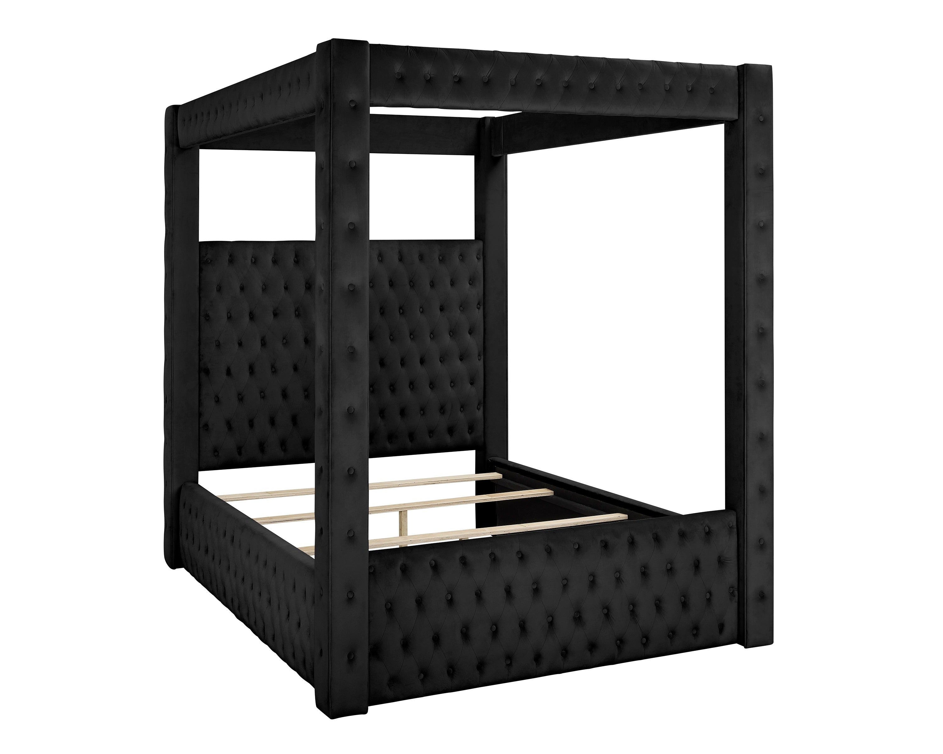 Annabelle Black Velvet King Canopy Bed - SET | 5114BK-K-HBFB | 5114BK-KQ-RAIL | 5114BK-KQ-POST - Bien Home Furniture &amp; Electronics