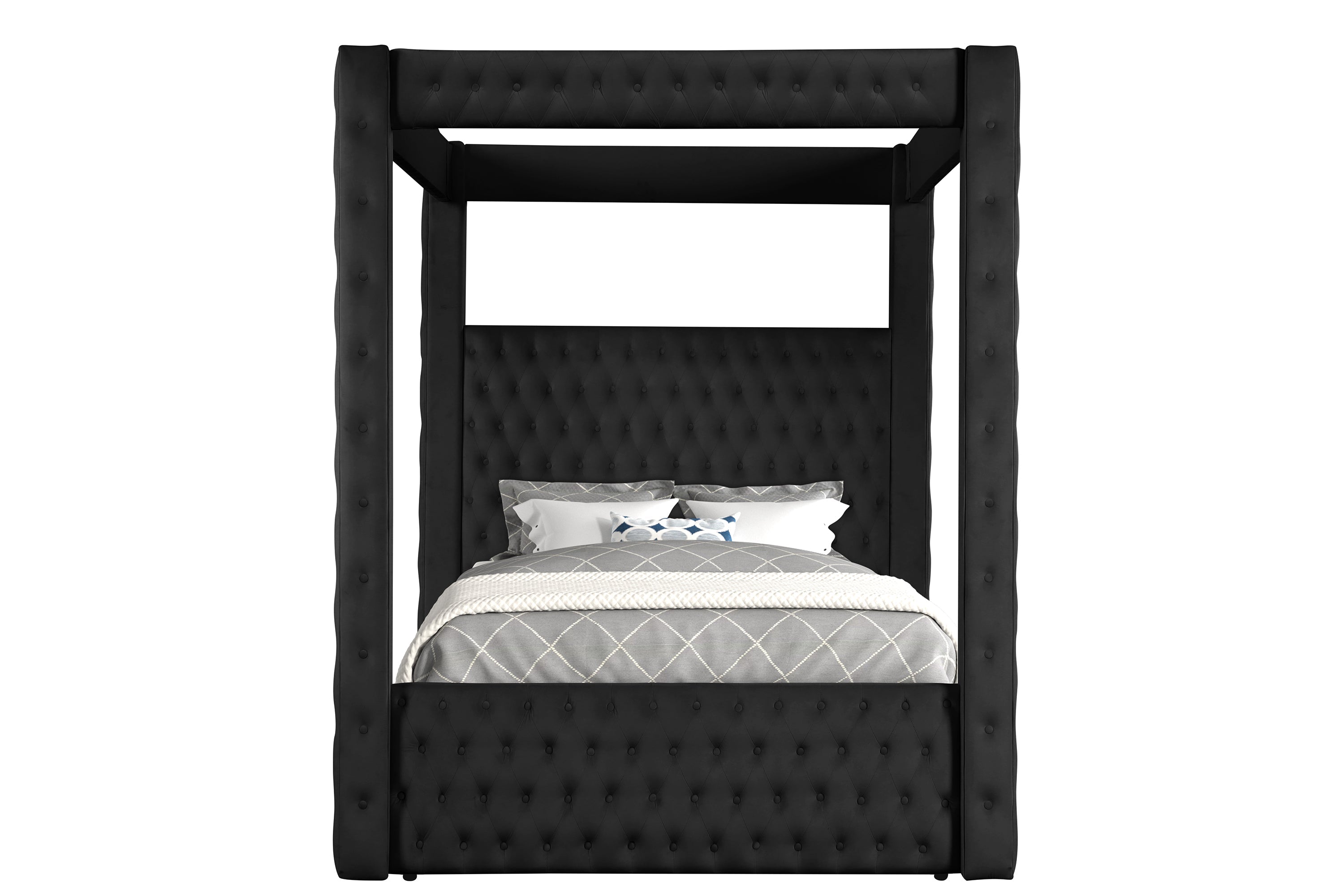 Annabelle Black Velvet King Canopy Bed - SET | 5114BK-K-HBFB | 5114BK-KQ-RAIL | 5114BK-KQ-POST - Bien Home Furniture &amp; Electronics