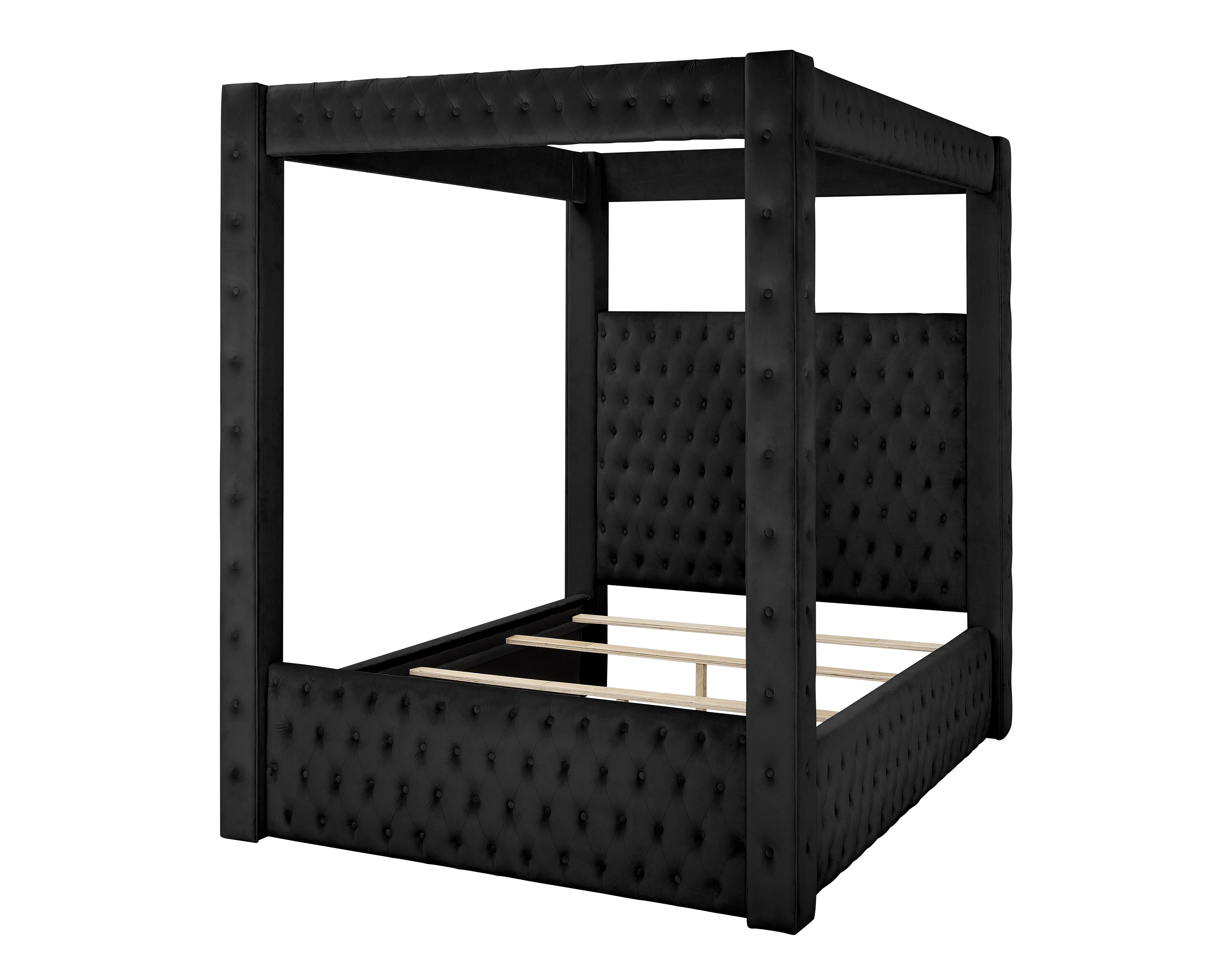 Annabelle Black Velvet Queen Canopy Bed - SET | 5114BK-Q-HBFB | 5114BK-KQ-RAIL | 5114BK-KQ-POST - Bien Home Furniture & Electronics