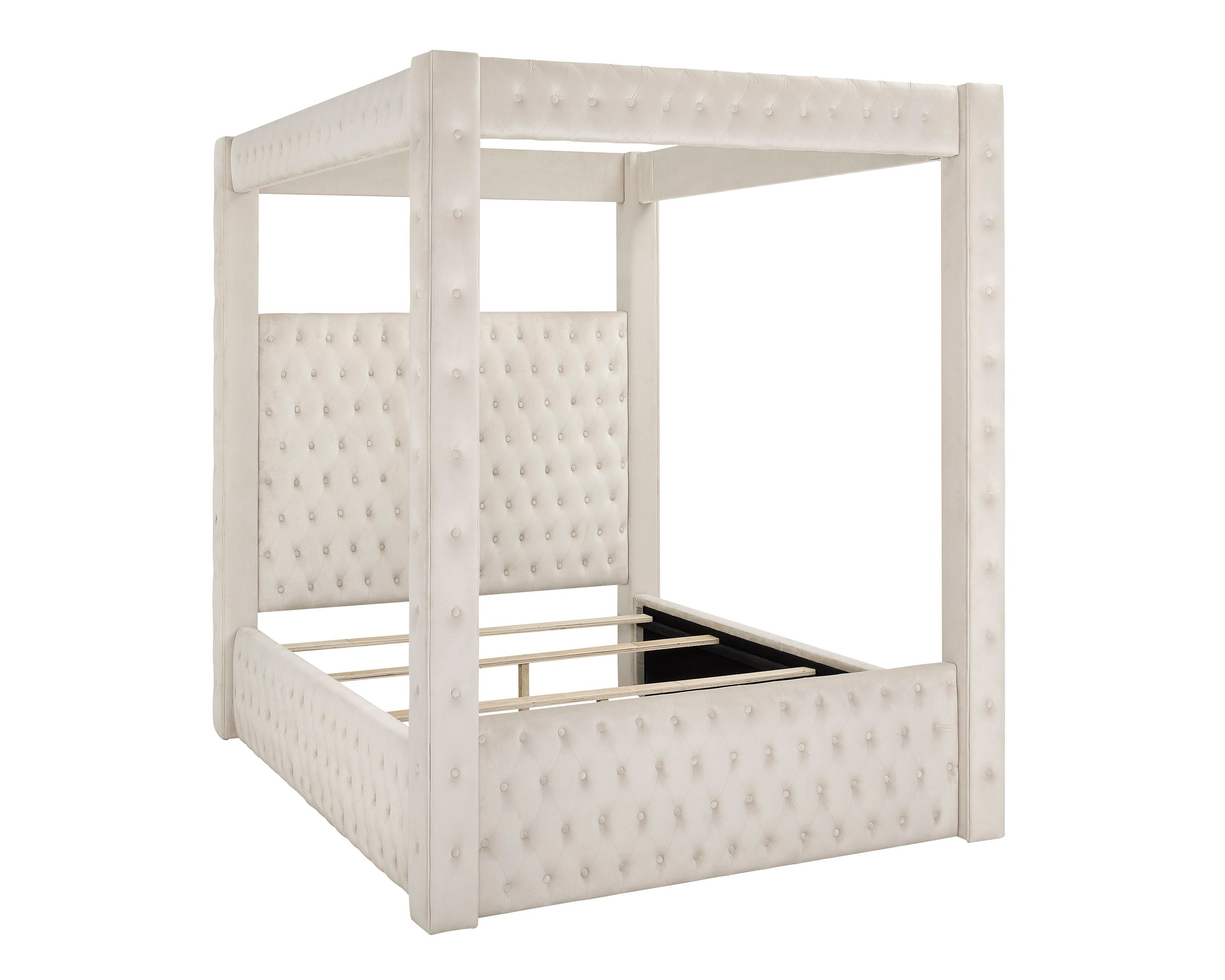 Annabelle Ivory Velvet King Canopy Bed - SET | 5114IV-K-HBFB | 5114IV-KQ-RAIL | 5114IV-KQ-POST - Bien Home Furniture & Electronics
