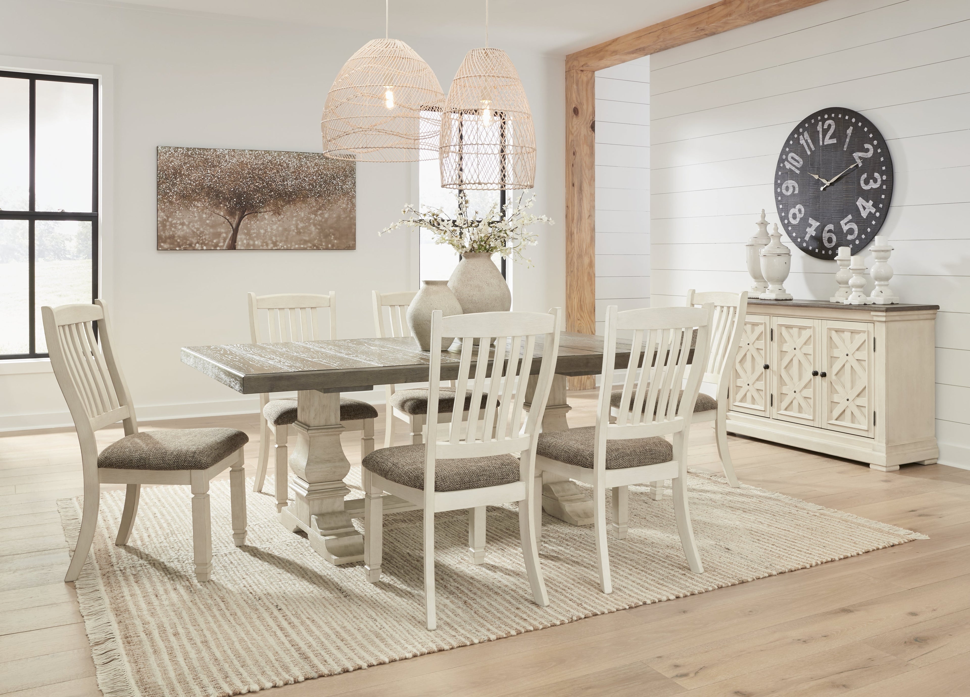 Antique White Bolanburg Dining Table and 6 Chairs with Storage - PKG013292