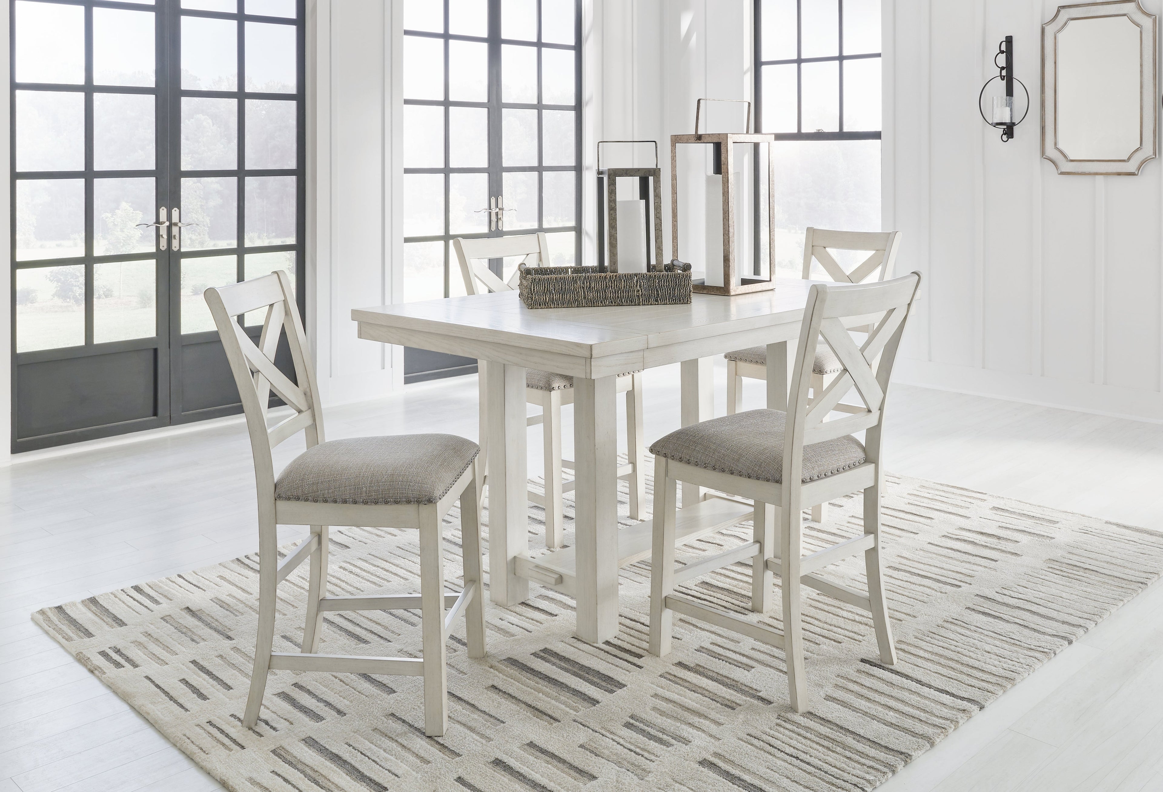 Antique White Robbinsdale Counter Height Dining Table and 4 Barstools - PKG016723