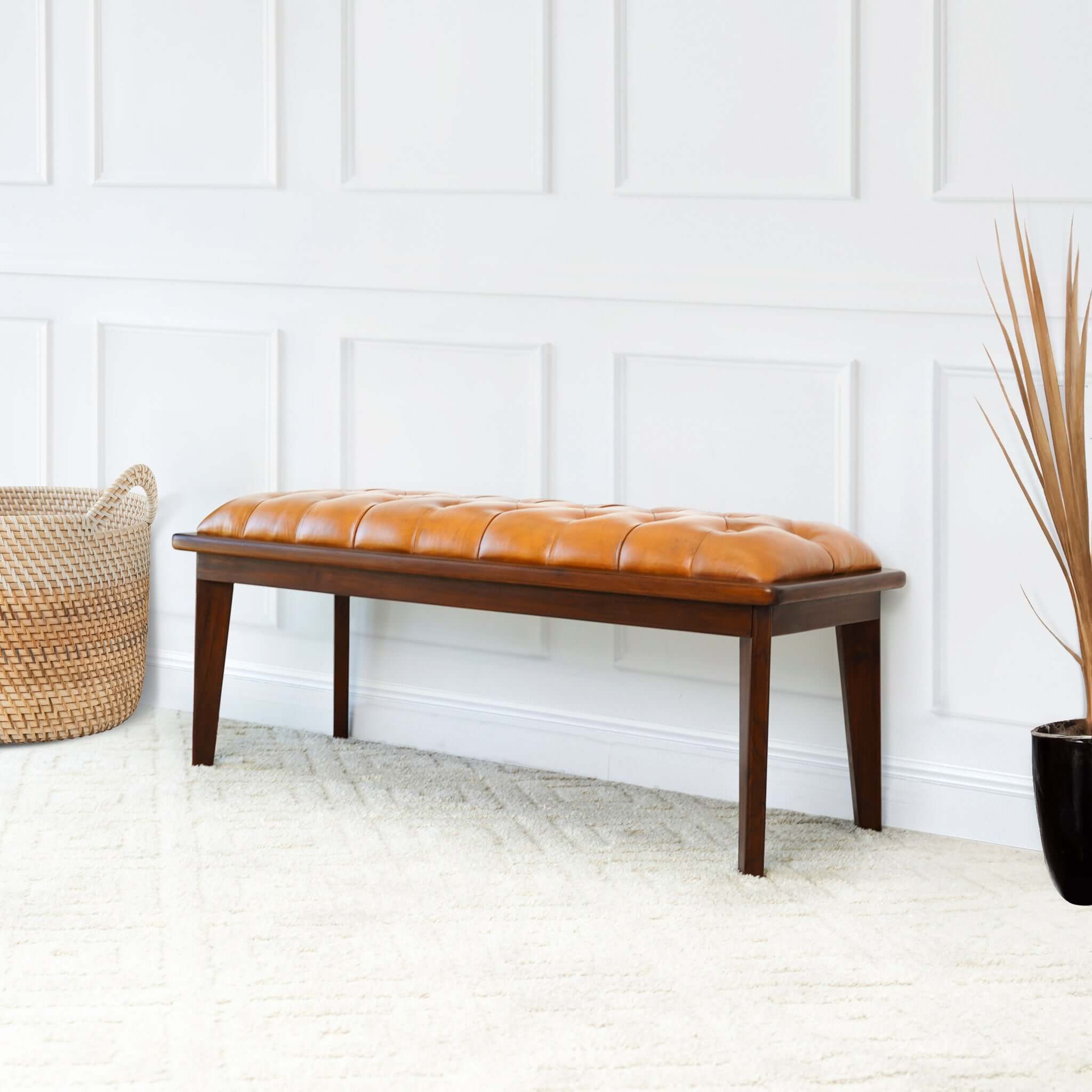 Arden Tan Leather Bench With Buttons - BEN01300201