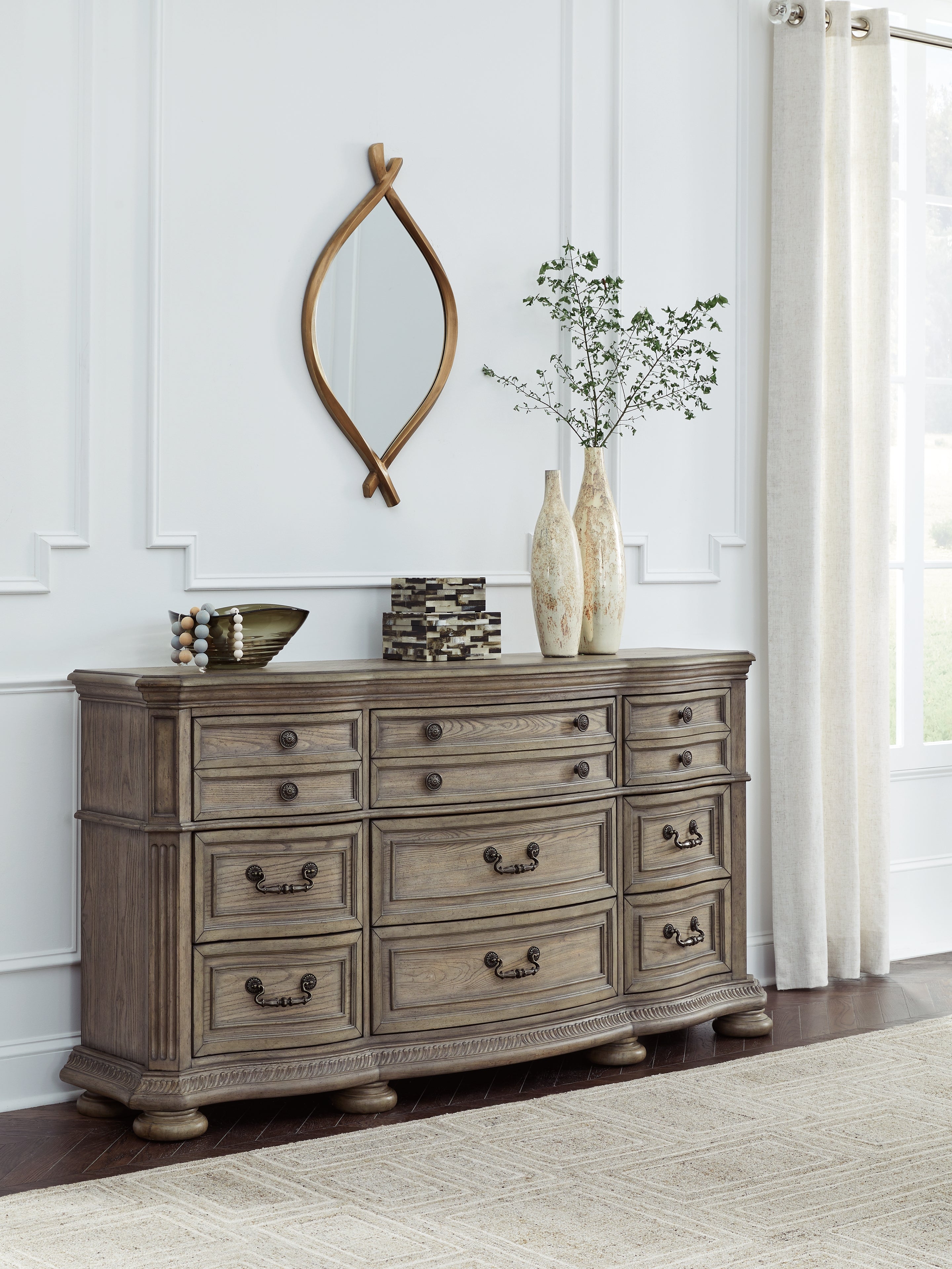 Ardenfield California King Upholstered Sleigh Bed with Dresser in Light Brown from Ashley - Luna Furniture