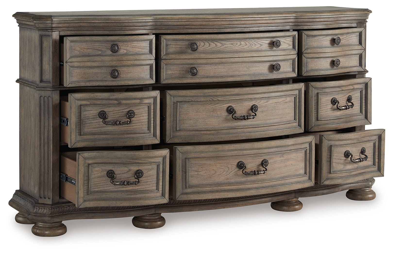 Ardenfield California King Upholstered Sleigh Bed with Dresser in Light Brown from Ashley - Luna Furniture