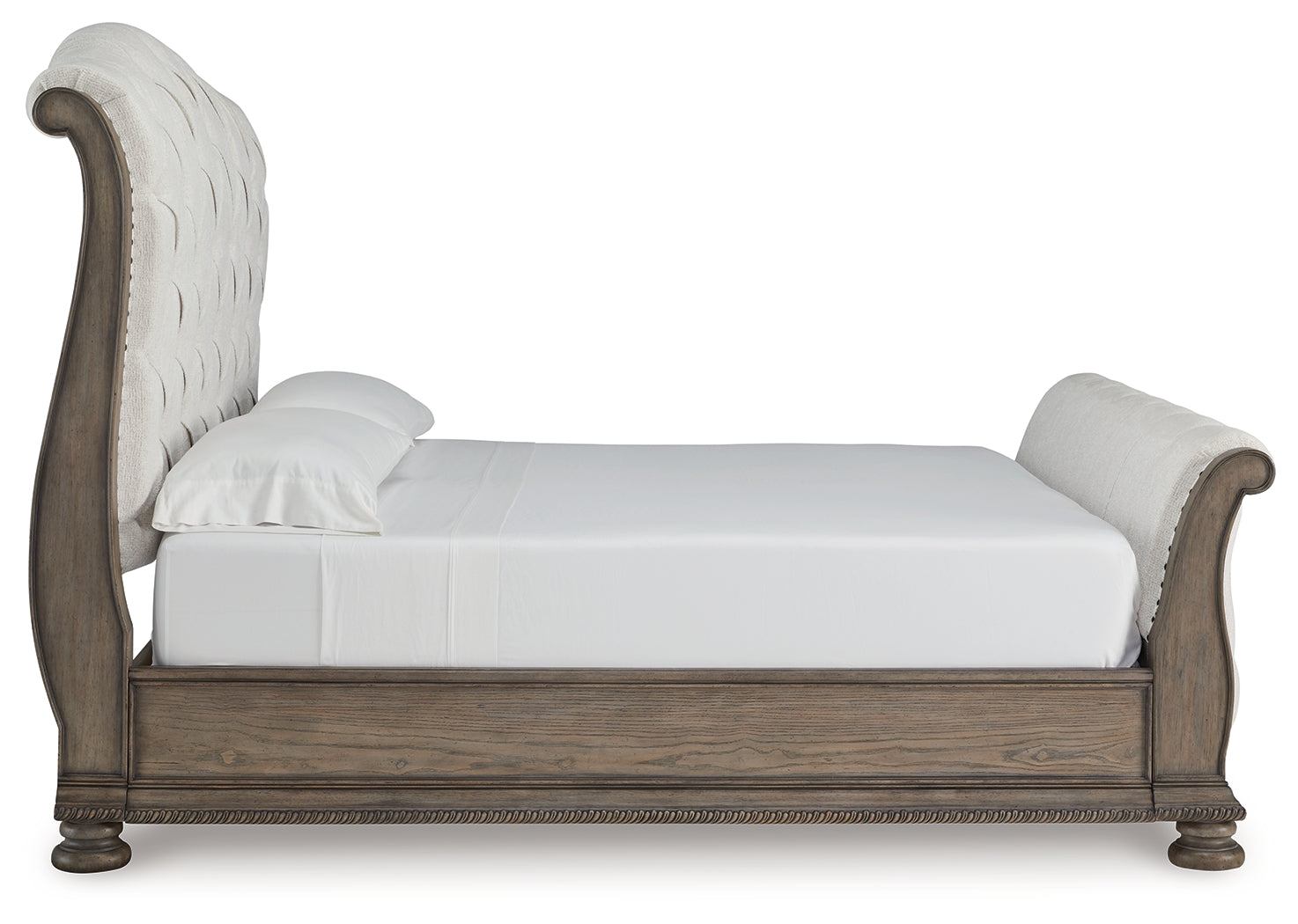 Ardenfield California King Upholstered Sleigh Bed with Dresser in Light Brown from Ashley - Luna Furniture