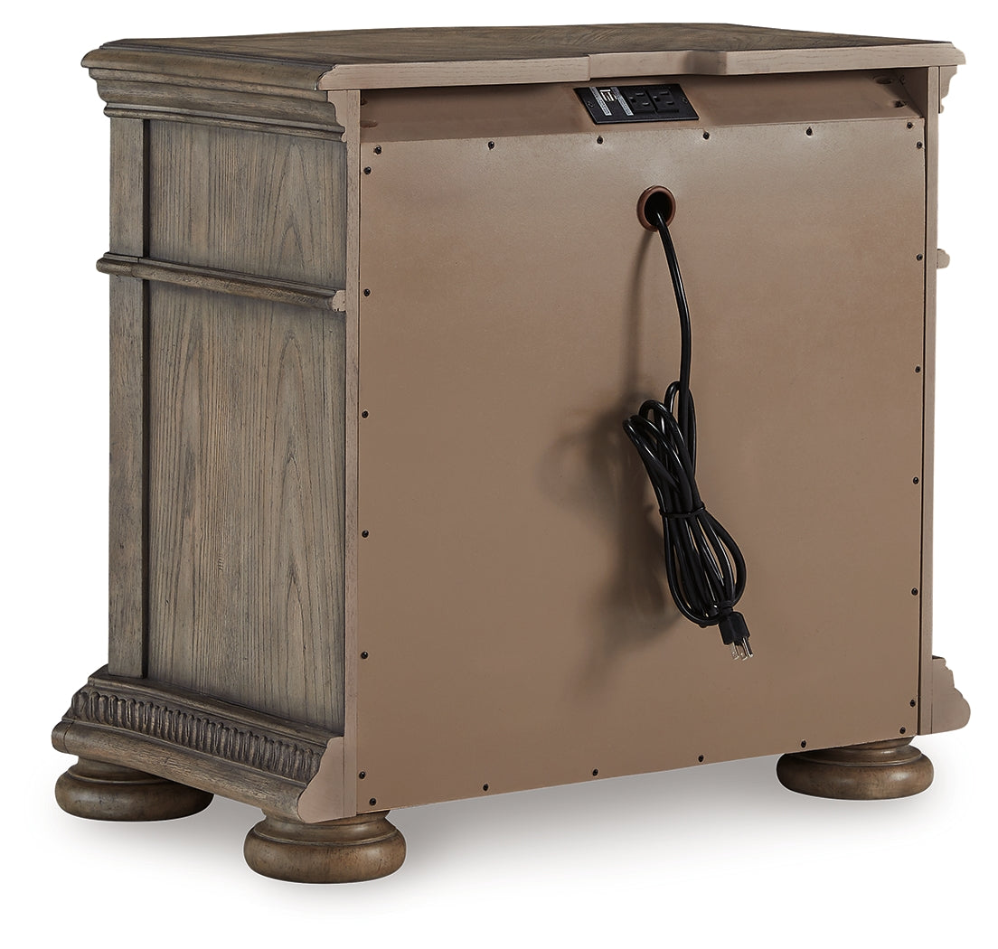 Ardenfield King Upholstered Sleigh Bed with Mirrored Dresser and Nightstand in Light Brown from Ashley - Luna Furniture