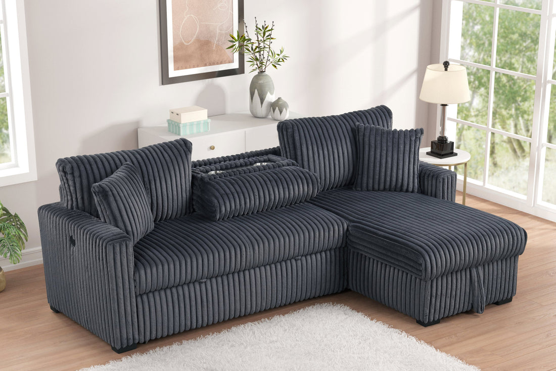 Aria Charcoal Sectional With Pull-Out Bed & Storage Chaise - ARIA CHARCOAL