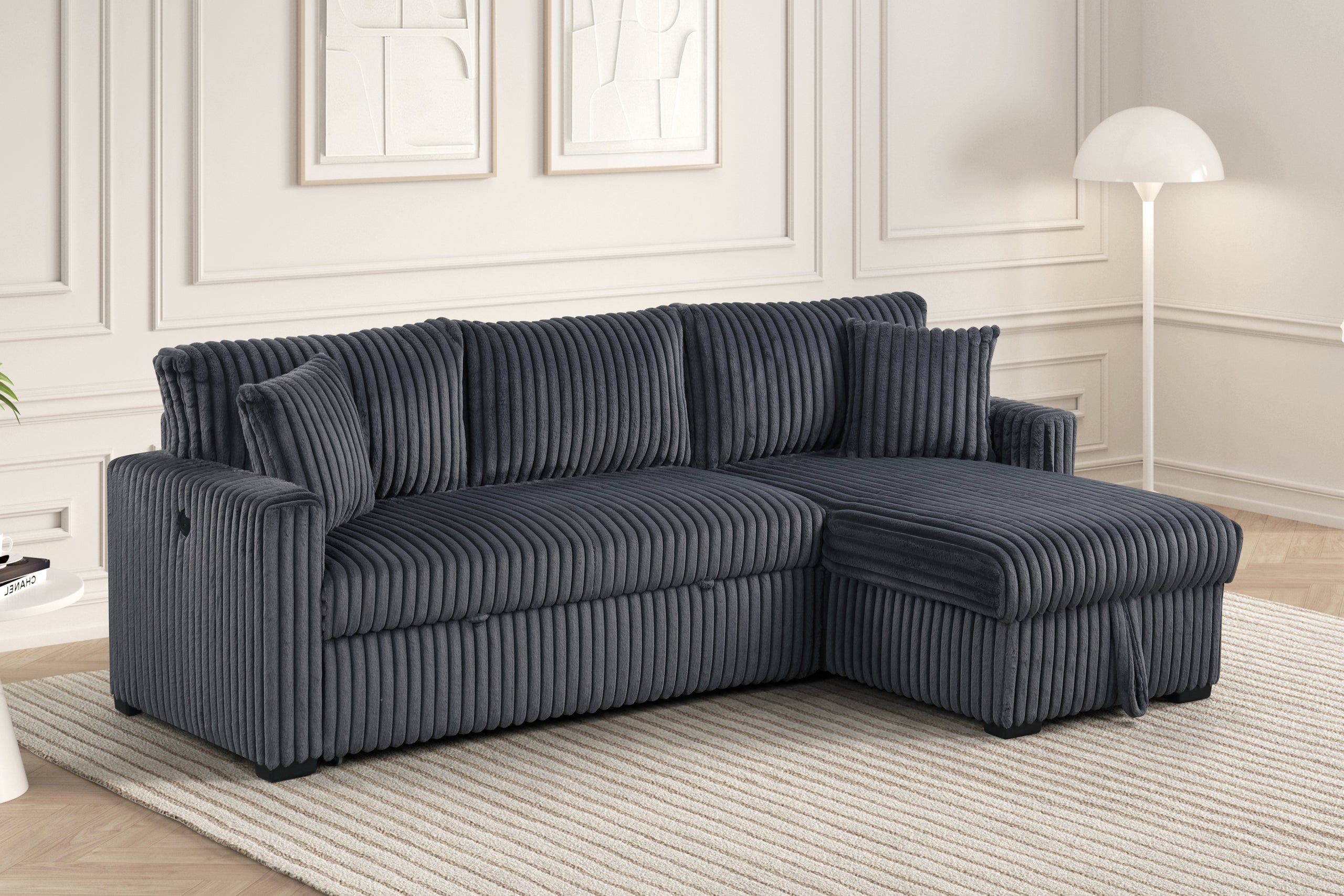 Aria Charcoal Sectional With Pull-Out Bed & Storage Chaise - ARIA CHARCOAL