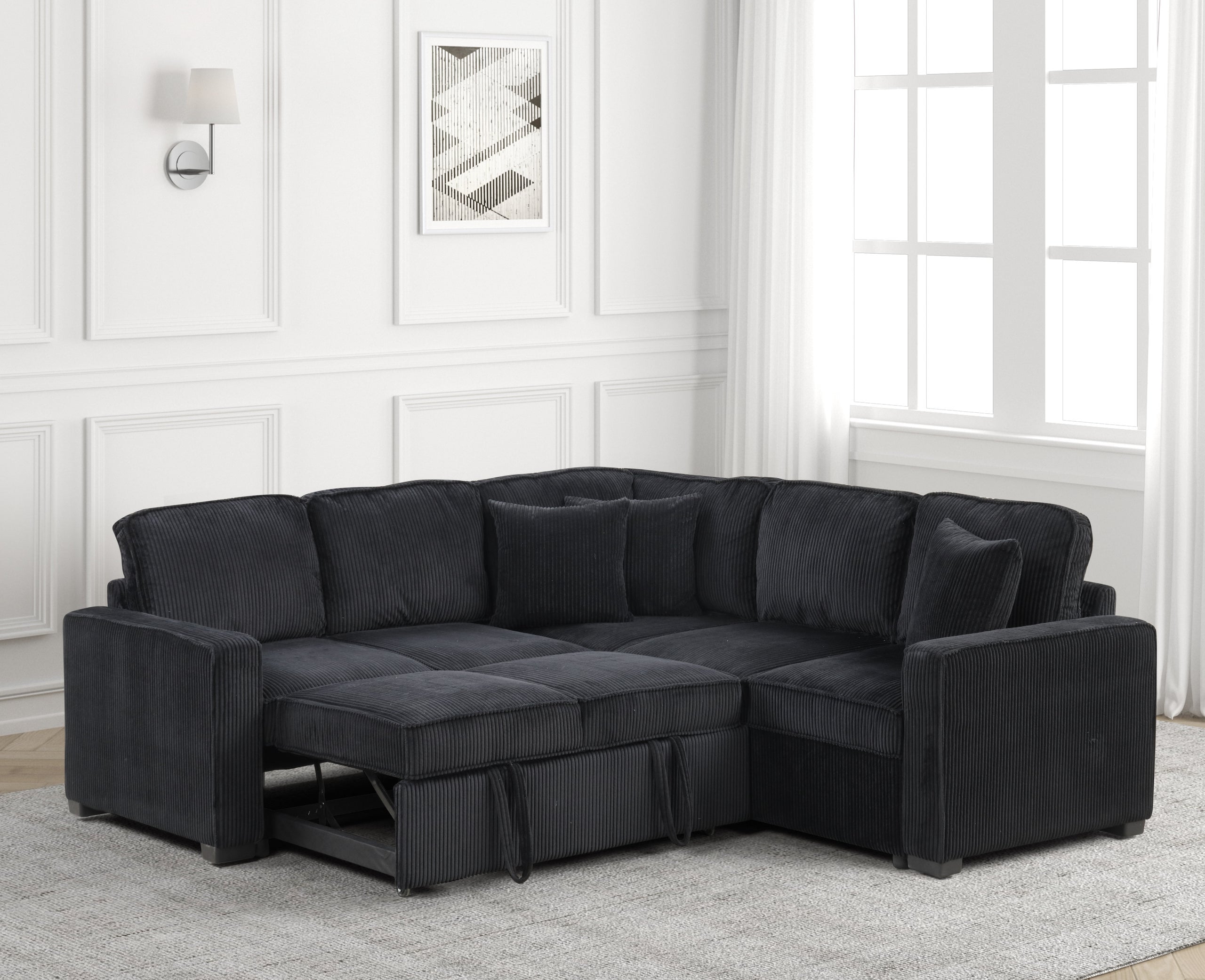Ariel Black Sectional With Pull-Out Bed - ARIEL BLACK