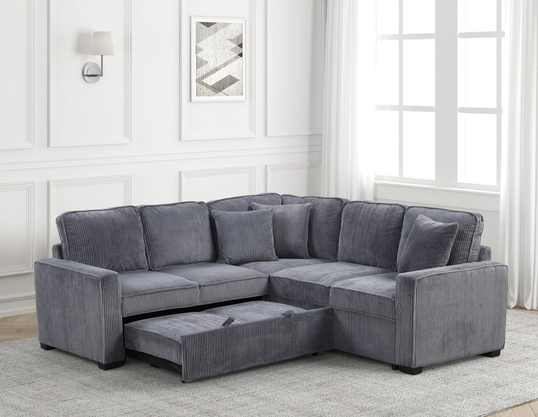 Ariel Charcoal Sectional With Pull-Out Bed - ARIEL CHARCOAL