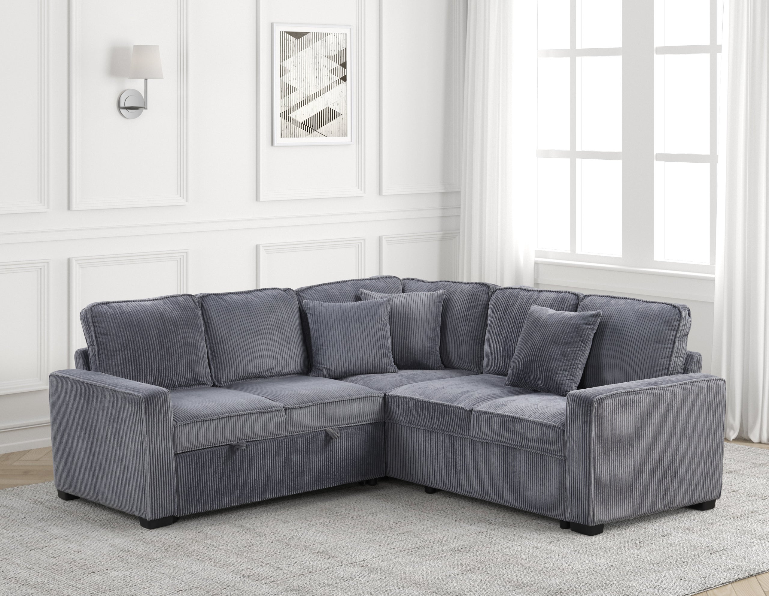 Ariel Charcoal Sectional With Pull-Out Bed - ARIEL CHARCOAL