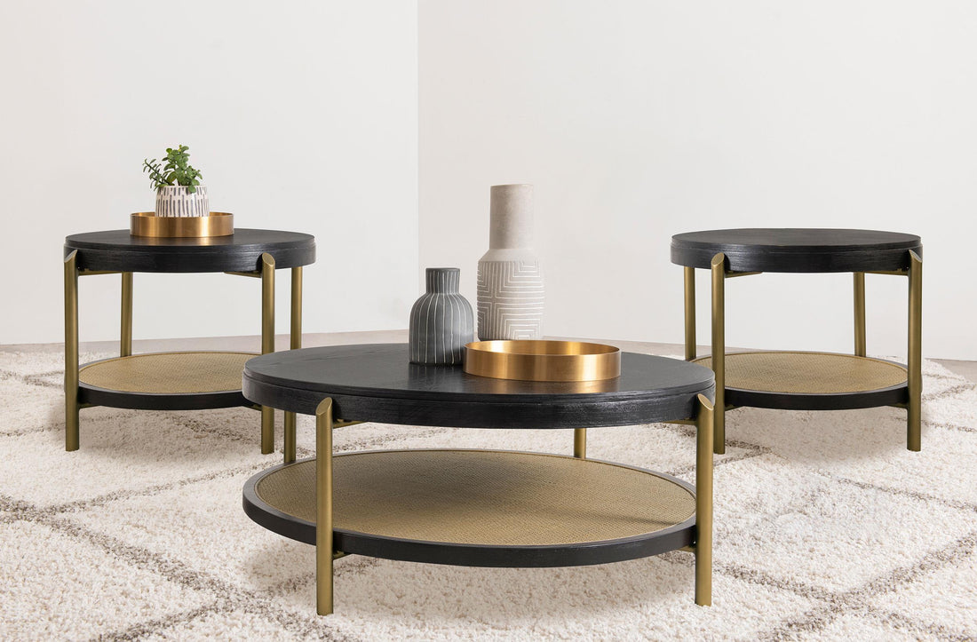 Arini 3-piece Round Coffee and End Table Set Black - 706198-S3