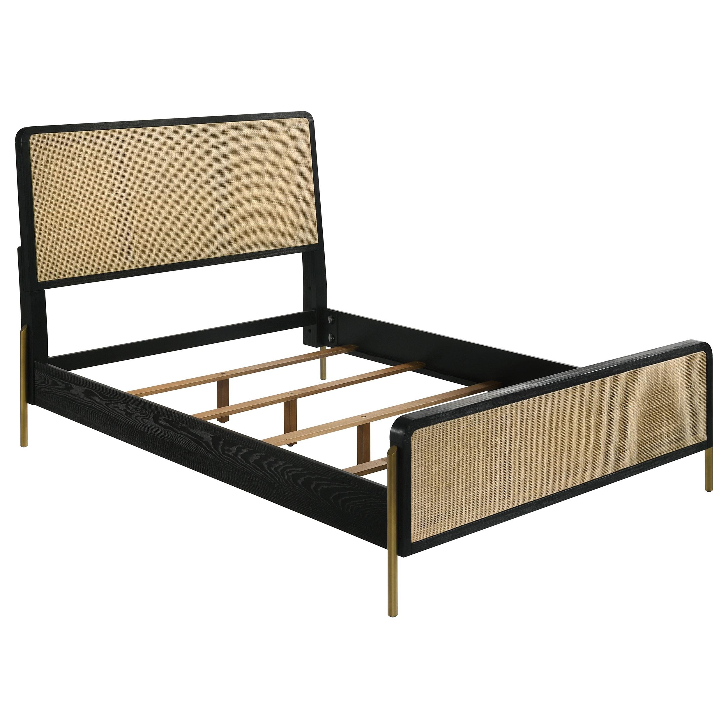 Arini Rattan California King Panel Bed Black and Natural - 224330KW