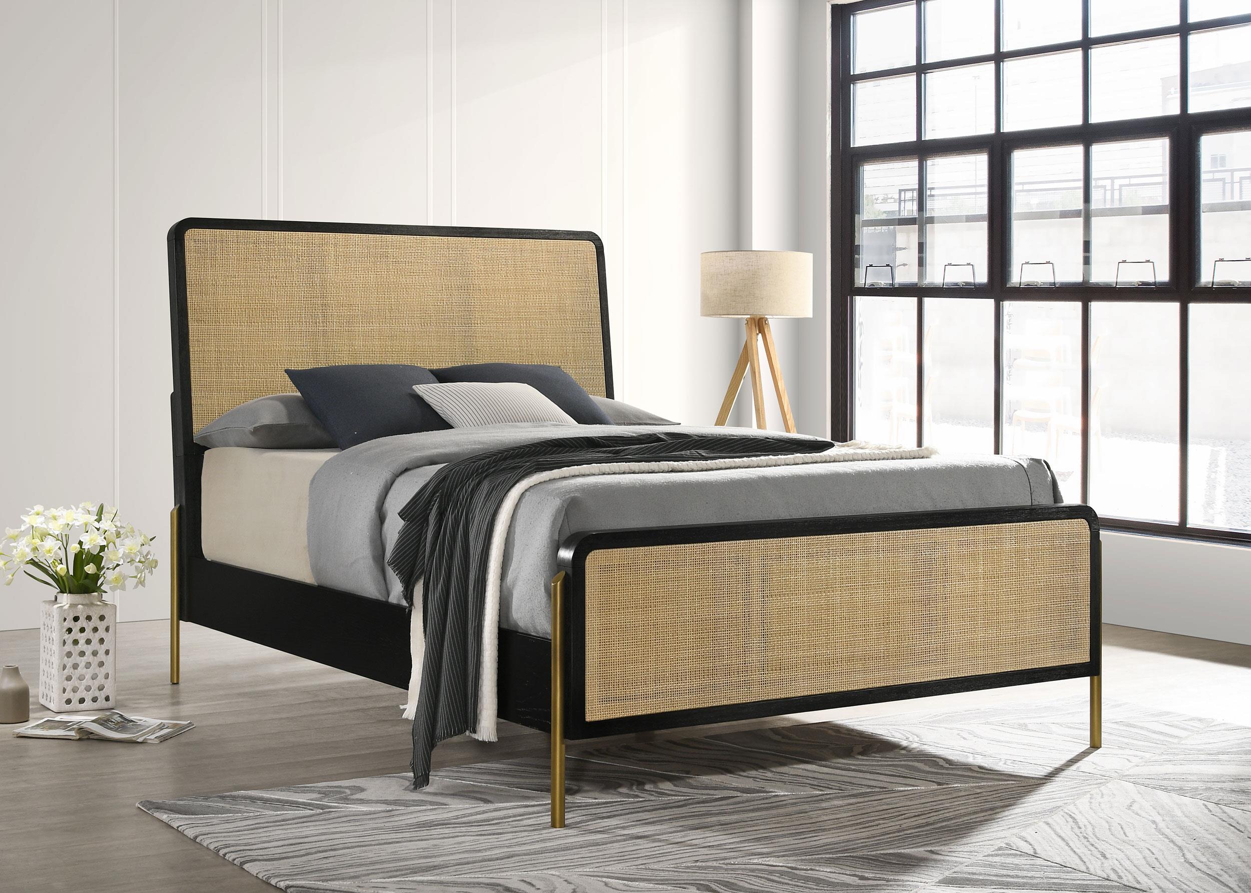 Arini Rattan California King Panel Bed Black and Natural - 224330KW
