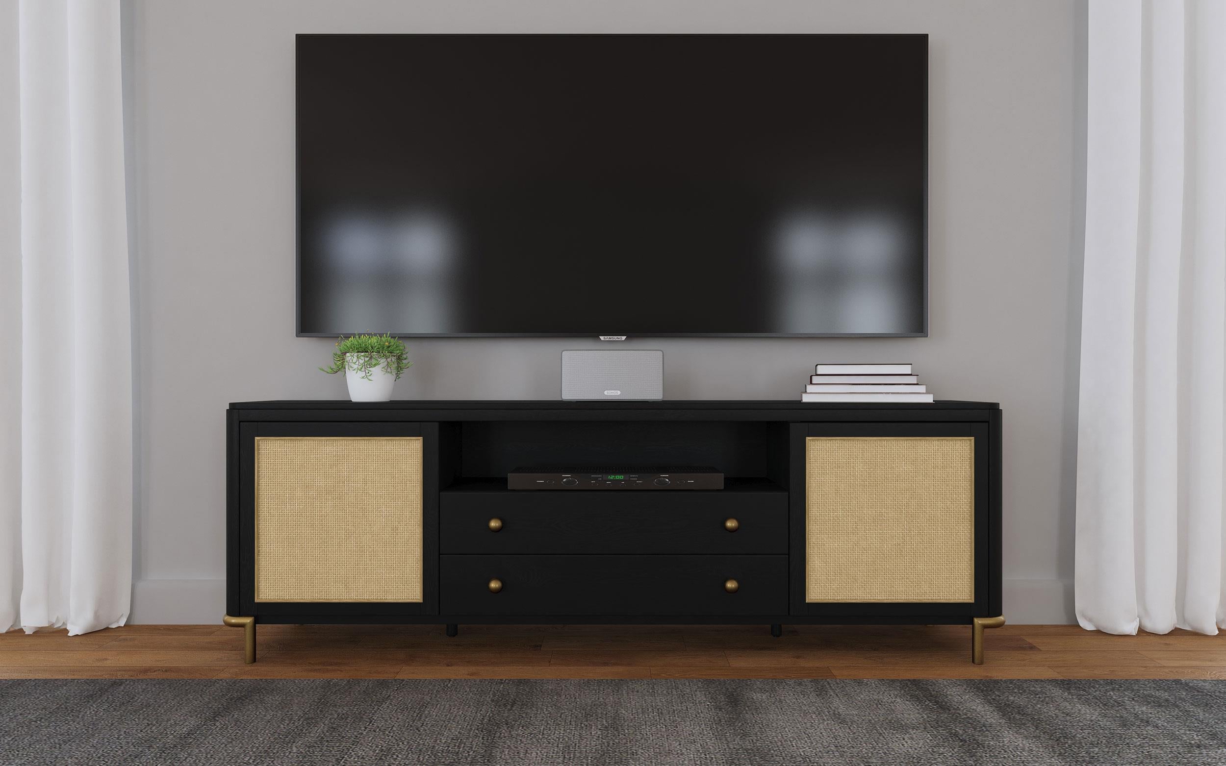 Arini Rattan Cane 2-door TV Stand Media Console Black - 720263