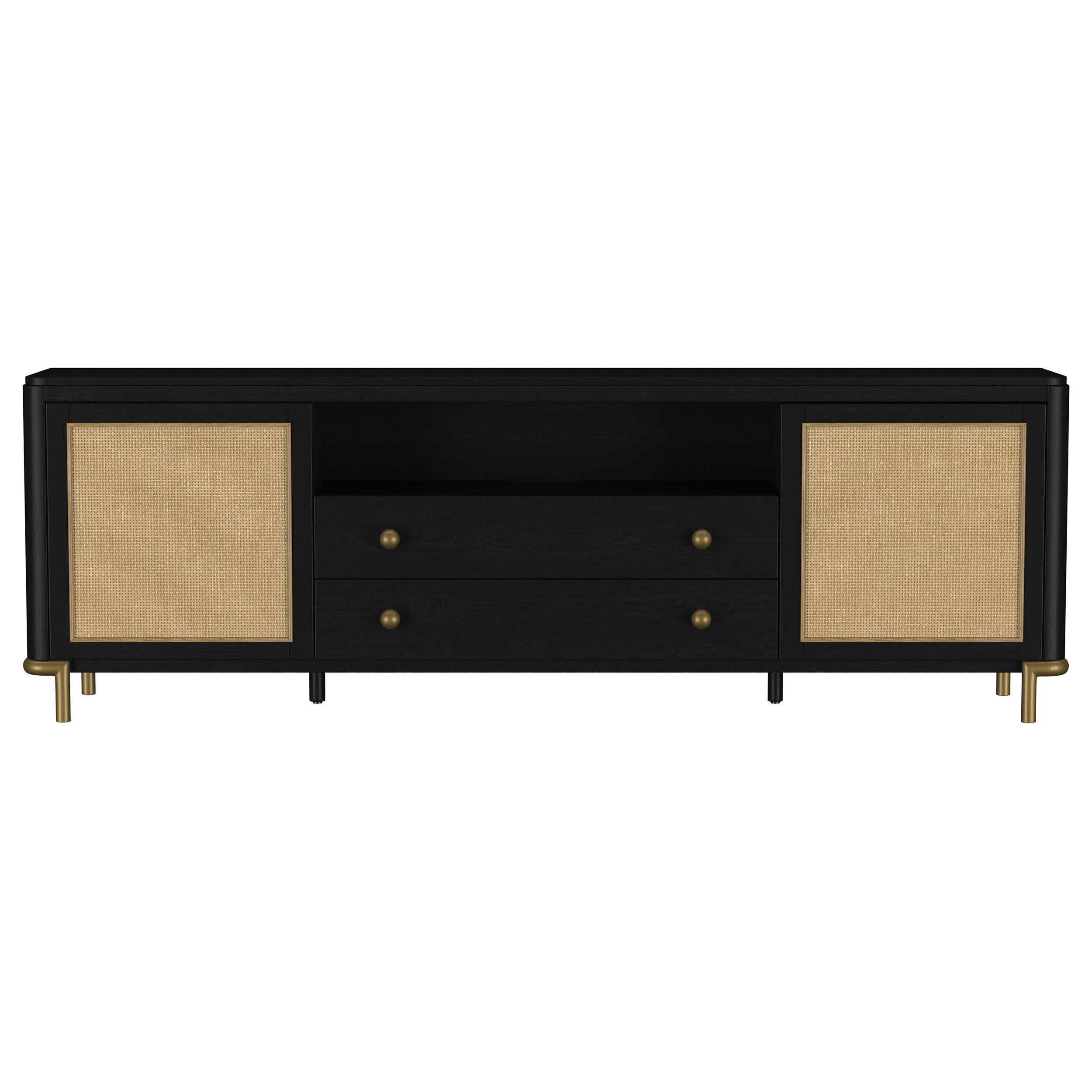 Arini Rattan Cane 2-door TV Stand Media Console Black - 720263