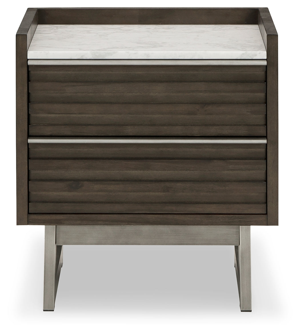 Arkenton King Panel Bed with Mirrored Dresser and 2 Nightstands in Grayish Brown from Ashley - Luna Furniture