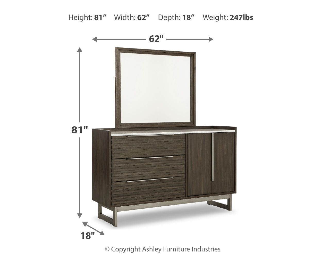 Arkenton King Panel Bed with Mirrored Dresser in Grayish Brown from Ashley - Luna Furniture