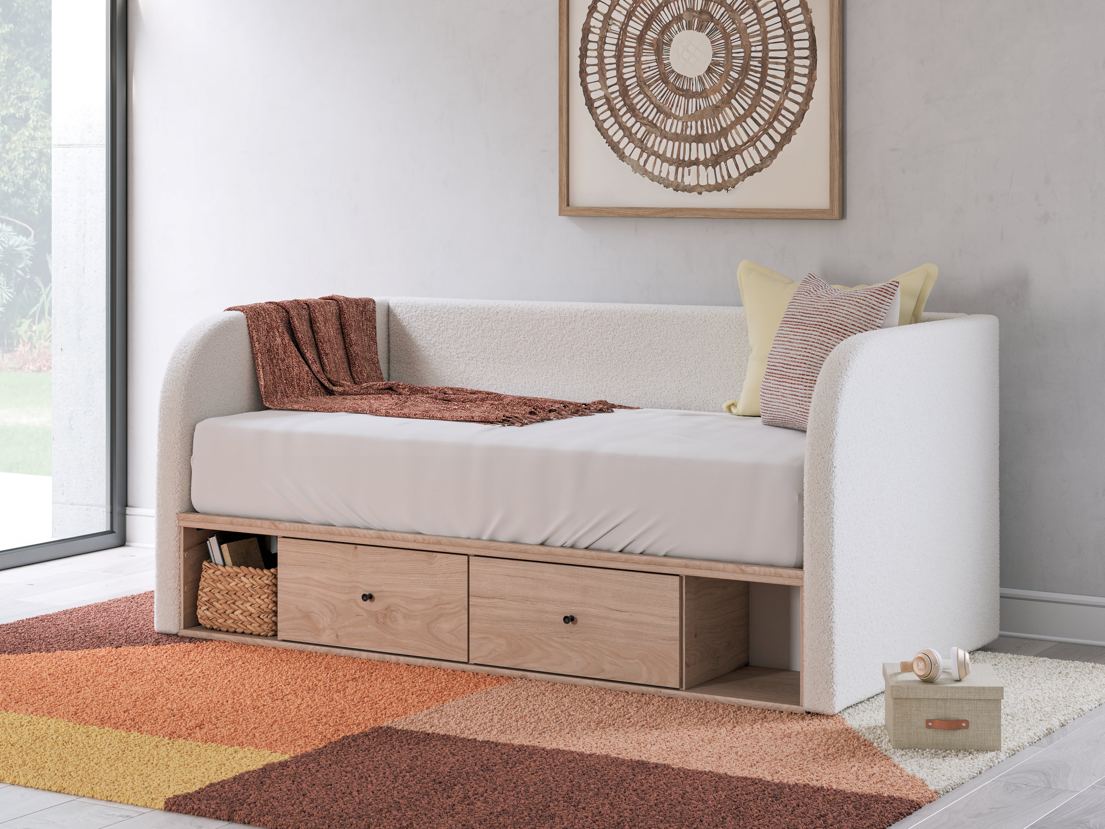 Arloster Tan/White Full Upholstered Day Bed with Storage - PCB1566B11
