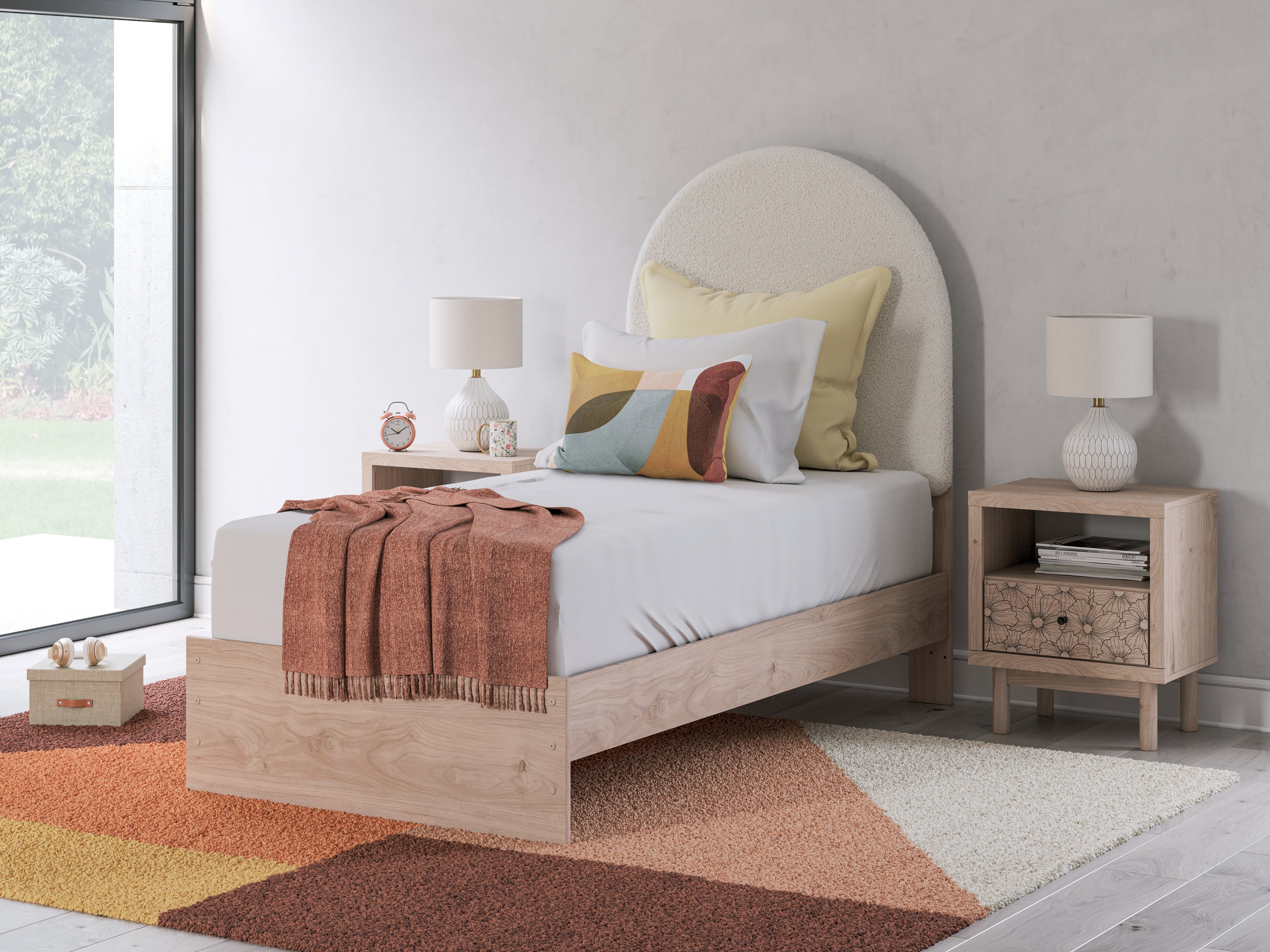 Arloster Tan/White Twin Upholstered Panel Bed - PCB1566B2